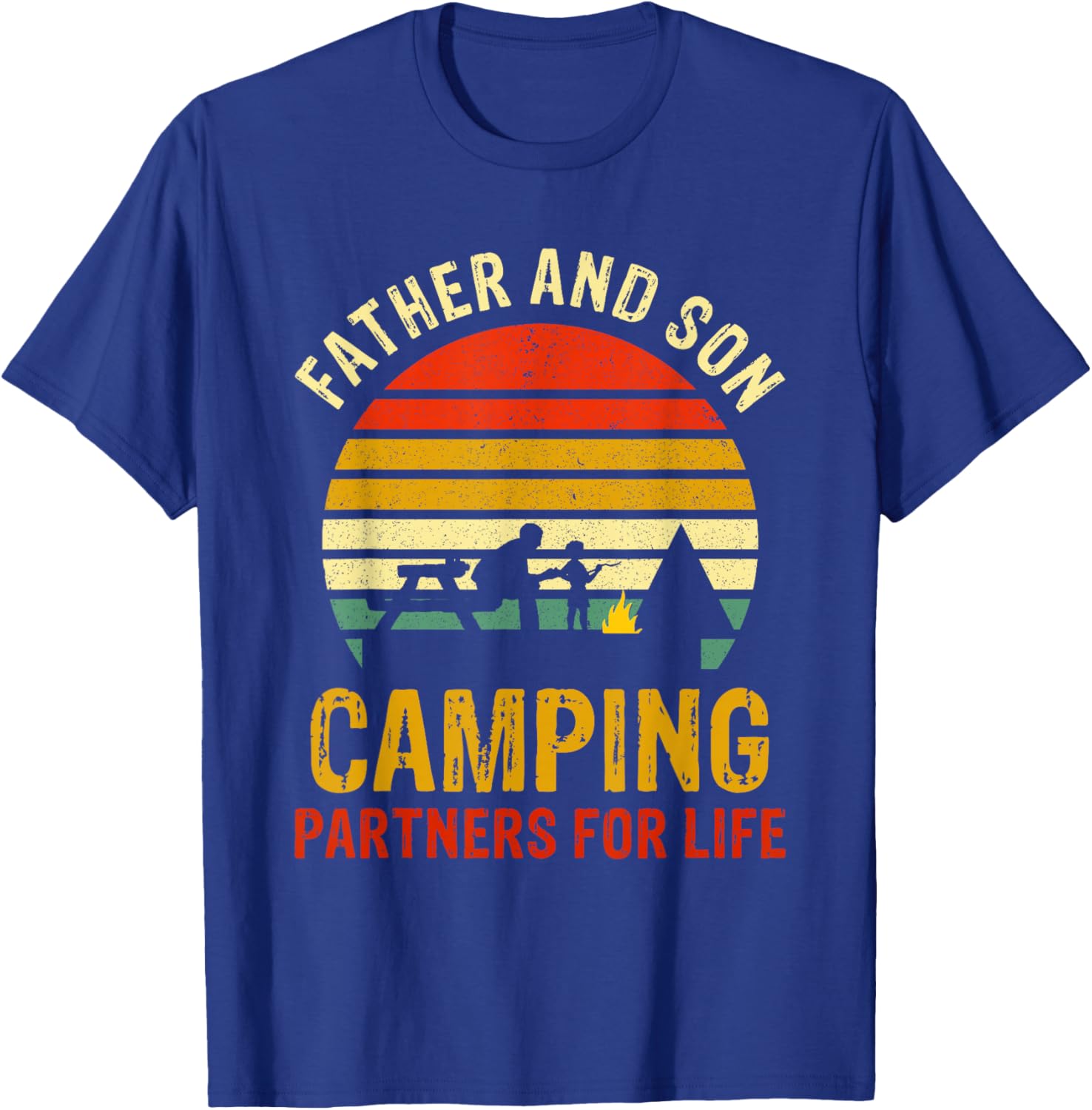 Vintage Dad And Son Camping Partners For Life Fathers Day T-Shirt - T-Shirt | Royal