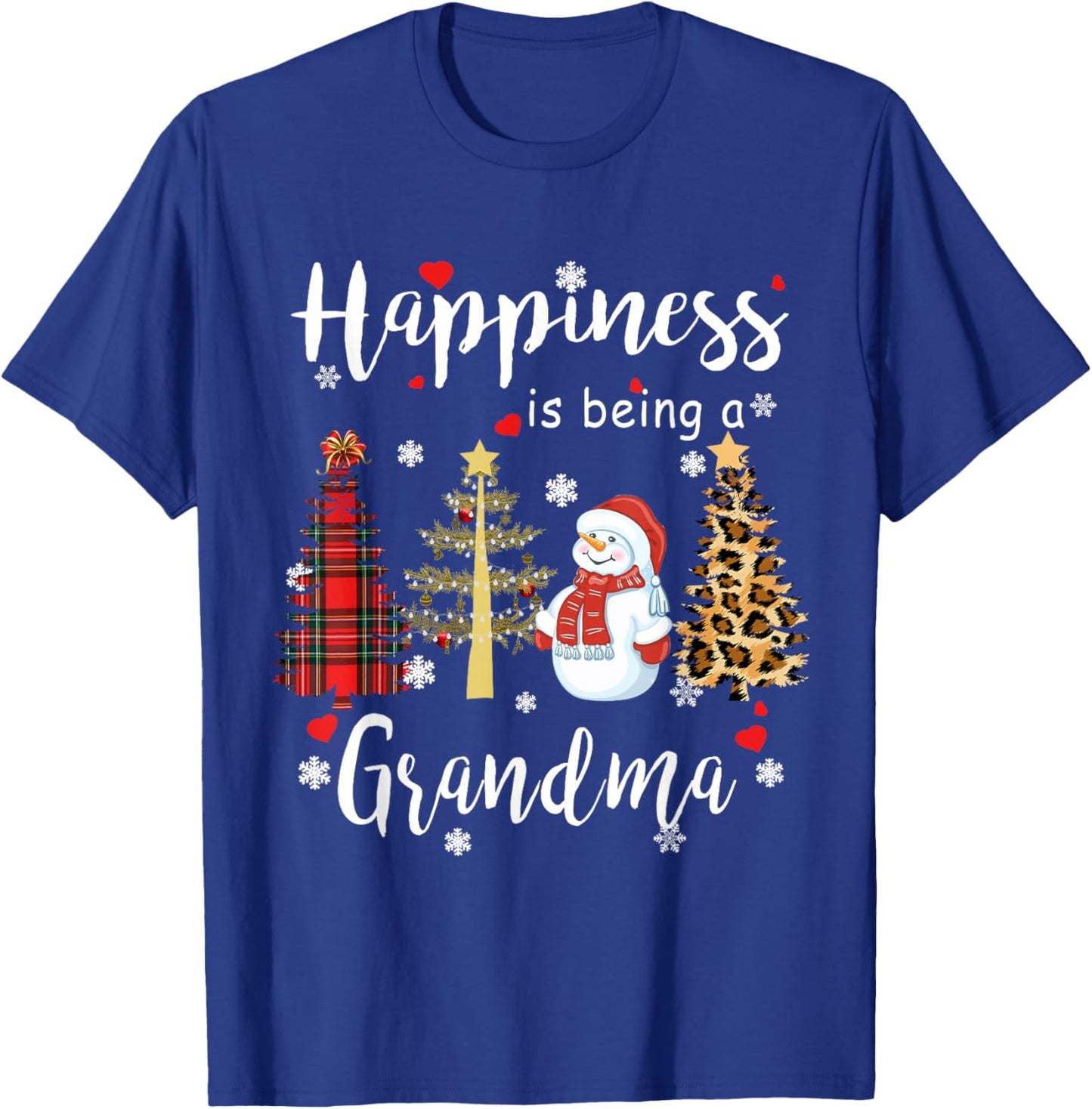 Happiness is being a Grandma Christmas Plaid Tree Snowman T-Shirt - T-Shirt | Royal