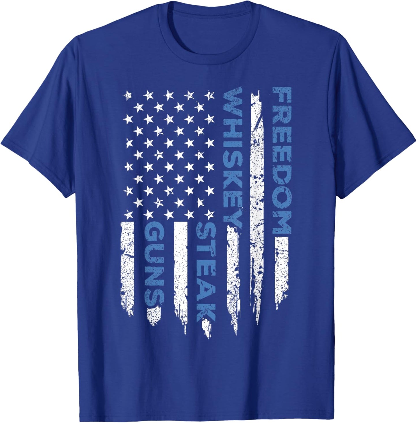 Freedom Whiskey Steak & Guns American Flag Patriotic Liberty Men T-Shirt - T-Shirt | Royal