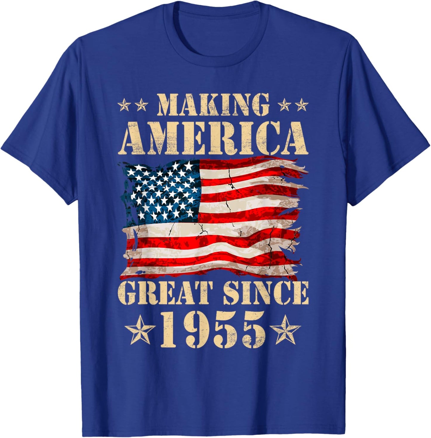 Vintage Making America Flag Great Since 1955 Birthday Party T-Shirt - T-Shirt | Royal
