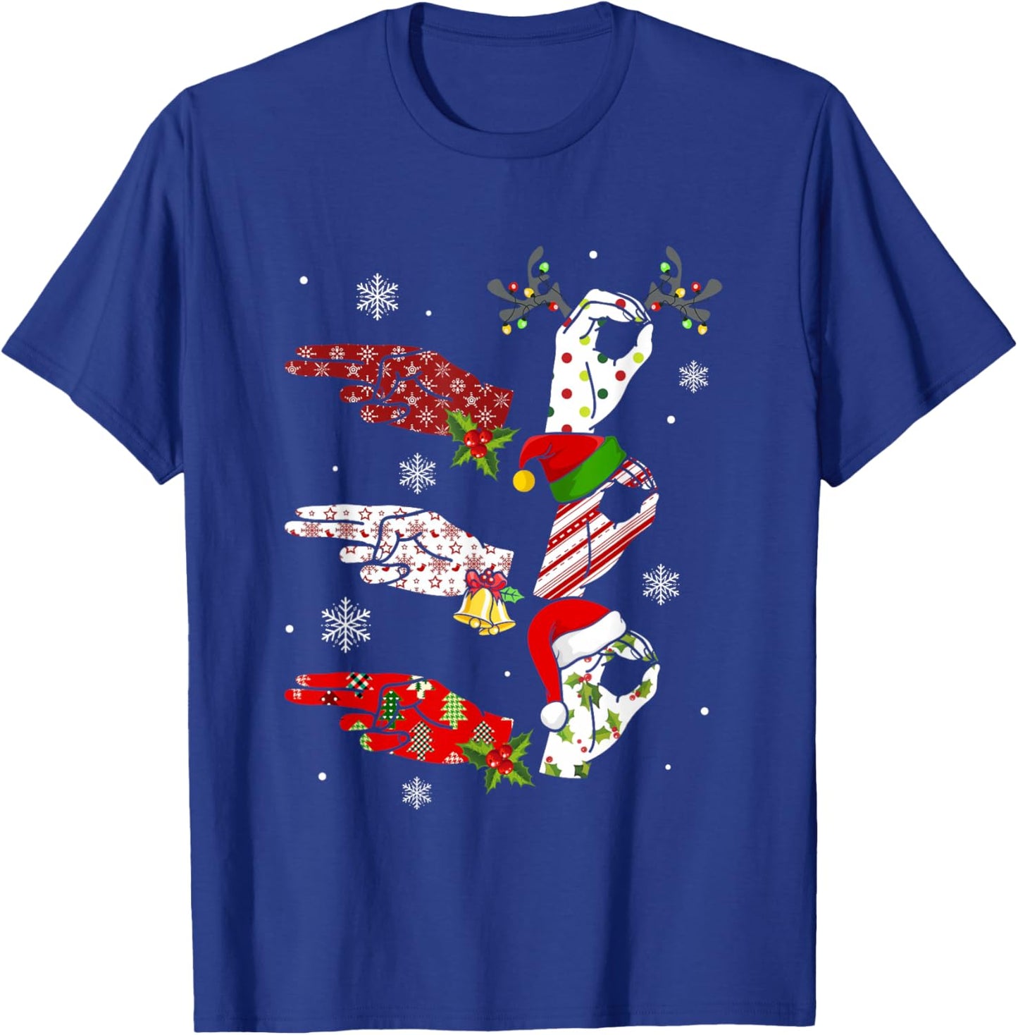 Ho Ho ASL Sign Language Deaf Pride Family Pajamas Christmas T-Shirt - T-Shirt | Royal