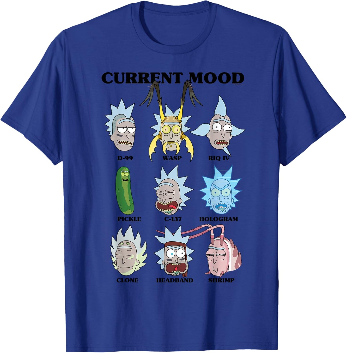 Rick and Morty Alternate Moods Adult Cartoon Fashion T-Shirt - T-Shirt | Royal