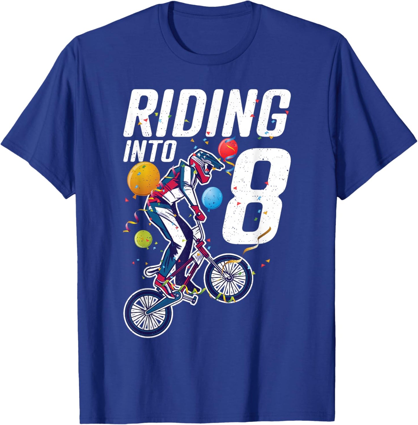 Riding into 8 Years BMX Bike 8 Birthday T-Shirt - T-Shirt | Royal