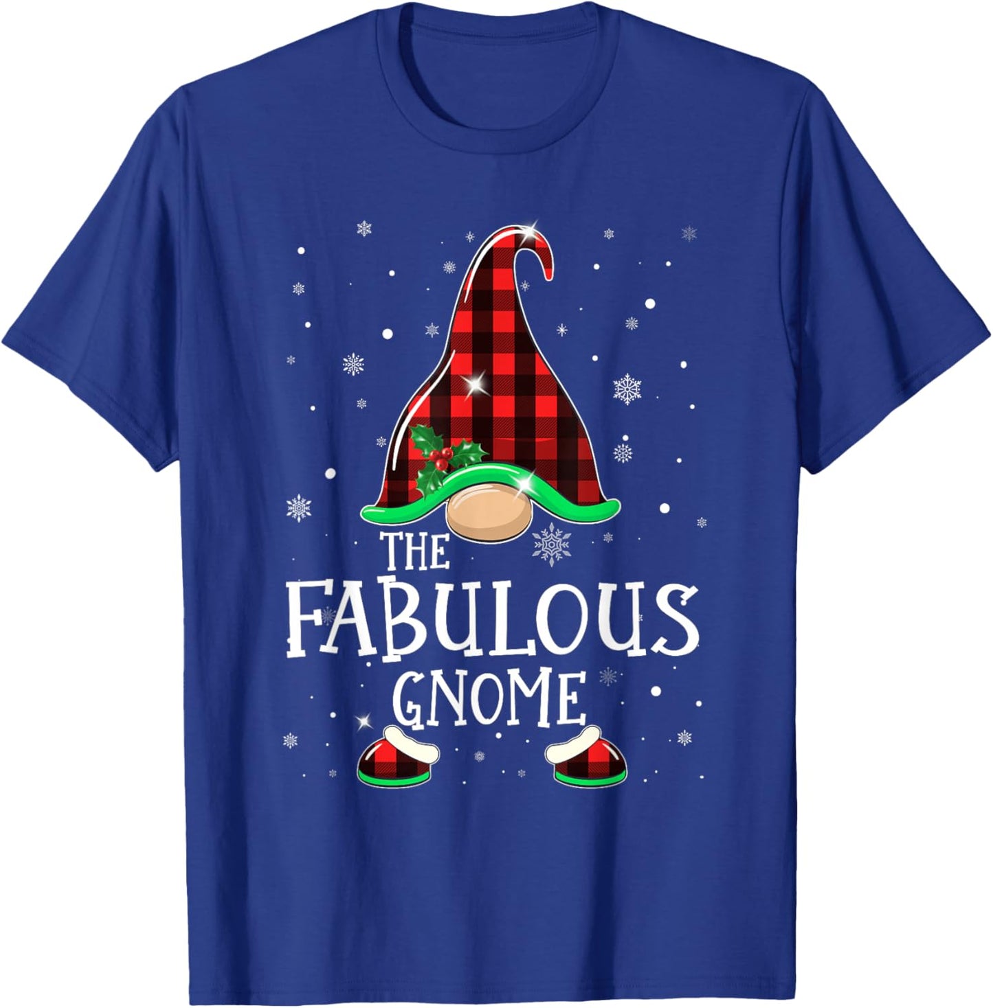 Funny FABULOUS Gnome Buffalo Plaid Matching Christmas Pajama T-Shirt - T-Shirt | Royal
