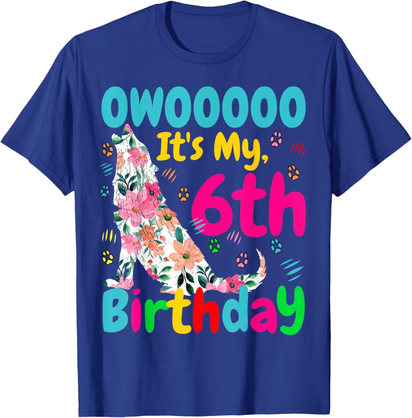 Floral Howling Watercolour Wolf 6th Years Wolves Birthday T-Shirt - T-Shirt | Royal