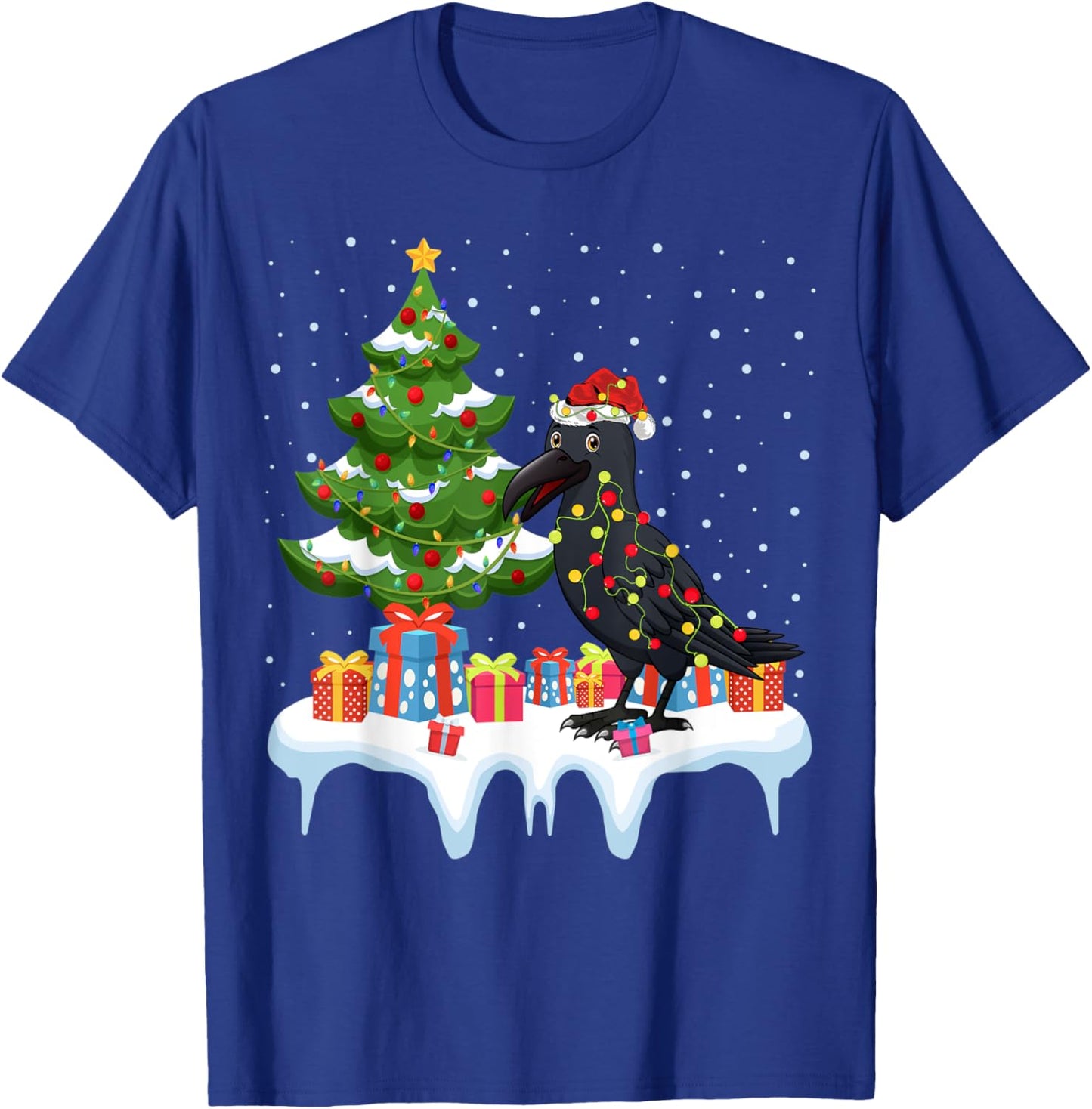 Xmas Lighting Tree Santa Hat Raven Christmas T-Shirt - T-Shirt | Royal