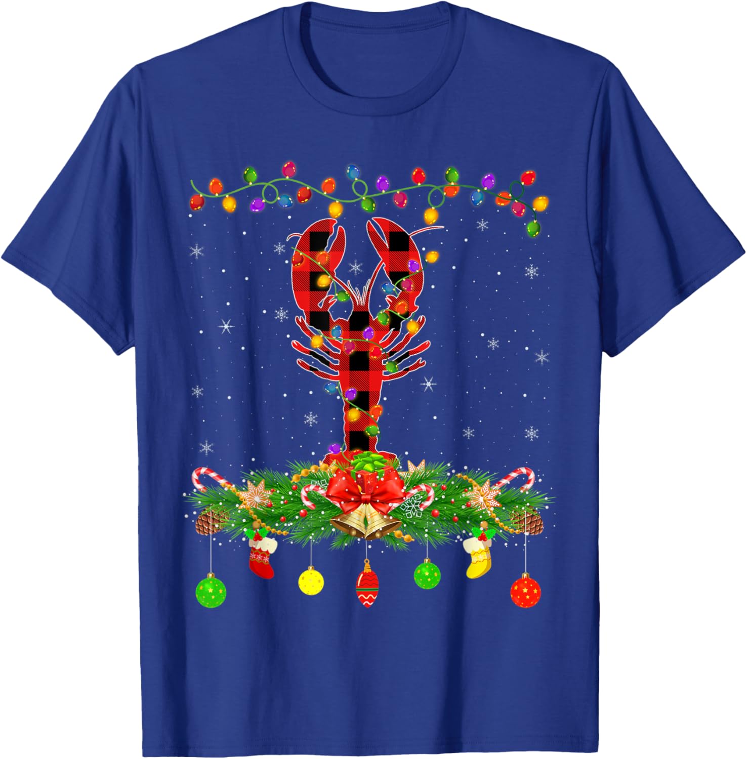 Funny Matching Buffalo Plaid Crawfish Christmas Pajama T-Shirt - T-Shirt | Royal