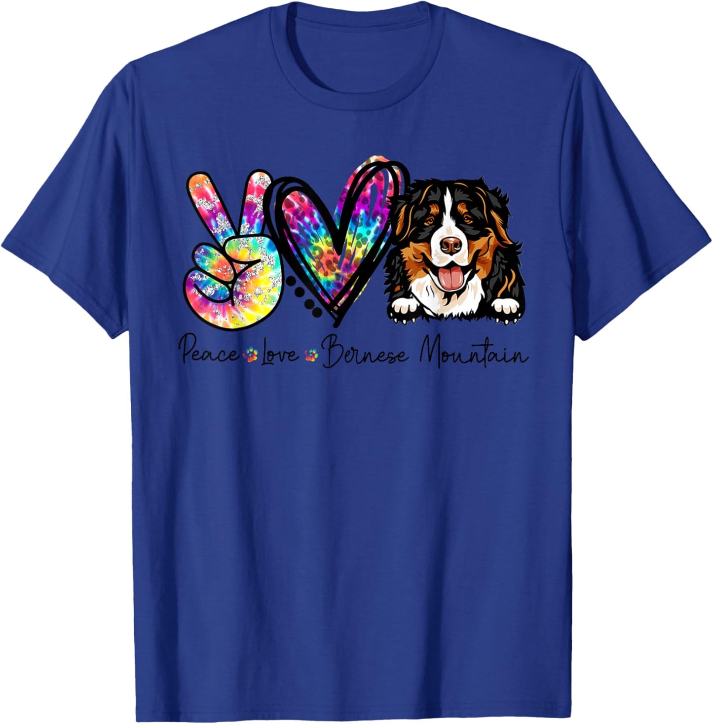 Peace Love Bernese Mountain Funny Tie Dye Dog Lovers Small T-Shirt - T-Shirt | Royal