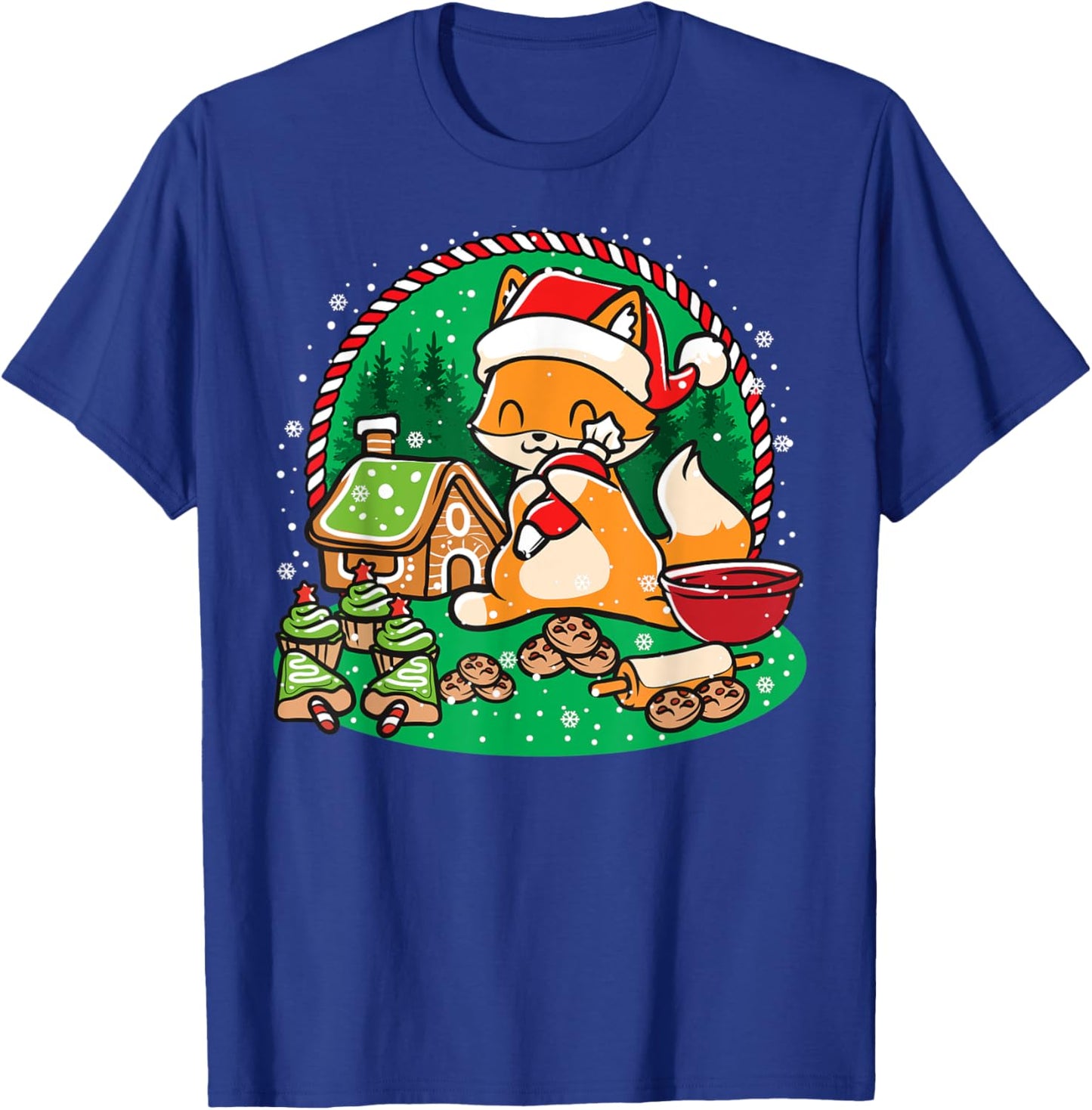 Gingerbread House Xmas Cookie Baking Team Cute Fox Baker T-Shirt - T-Shirt | Royal