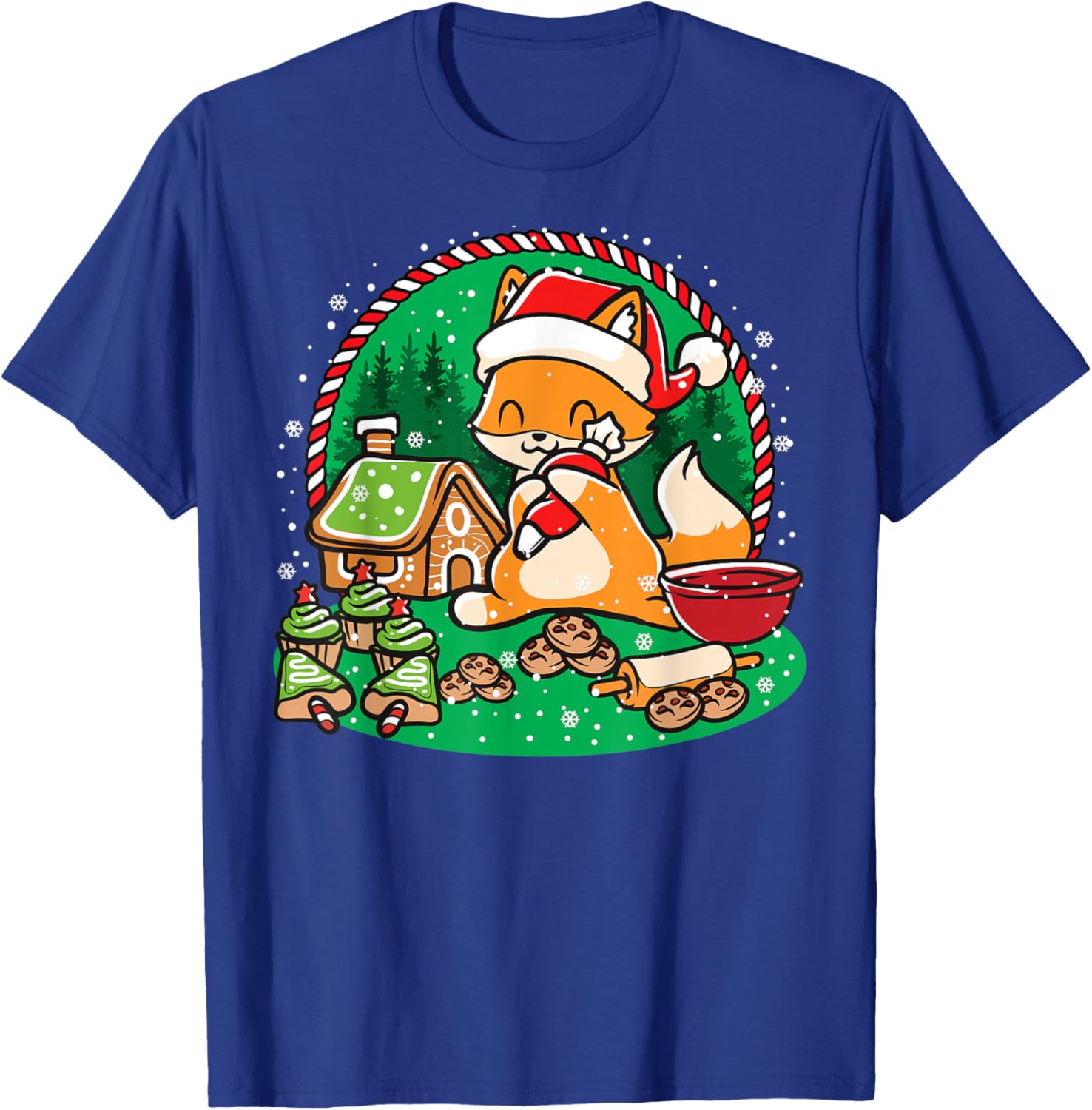 Gingerbread House Xmas Cookie Baking Team Cute Fox Baker T-Shirt - T-Shirt | Royal