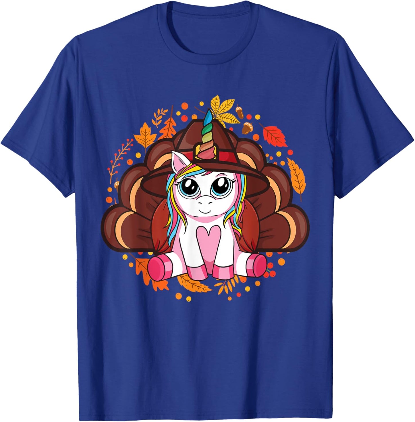 Cute Thanksgiving Girls Kids Toddler Turkey Unicorn T-Shirt - T-Shirt | Royal