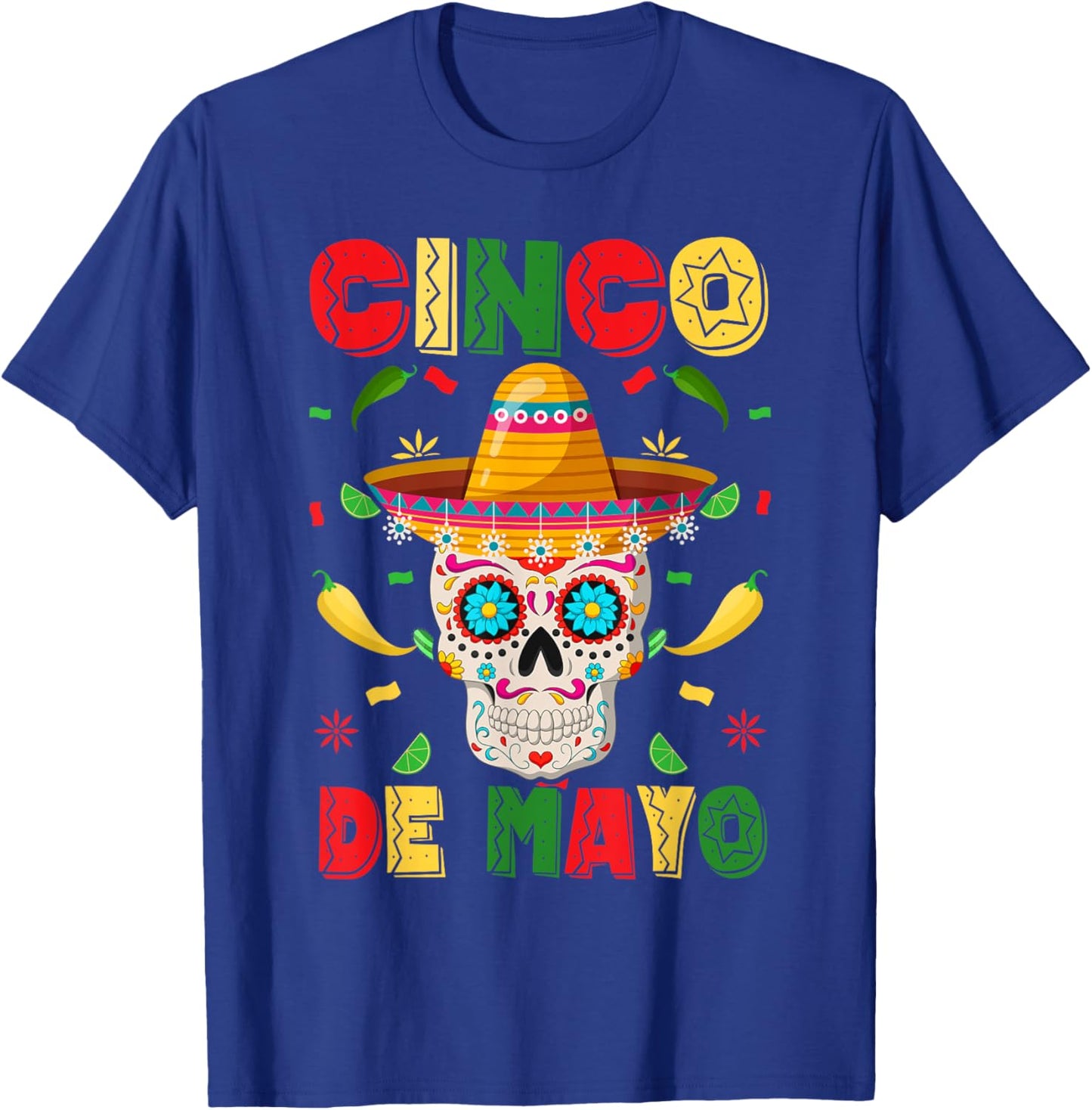 Cinco De Mayo Party Sugar Skull Men Women Mexican Fiesta T-Shirt - T-Shirt | Royal