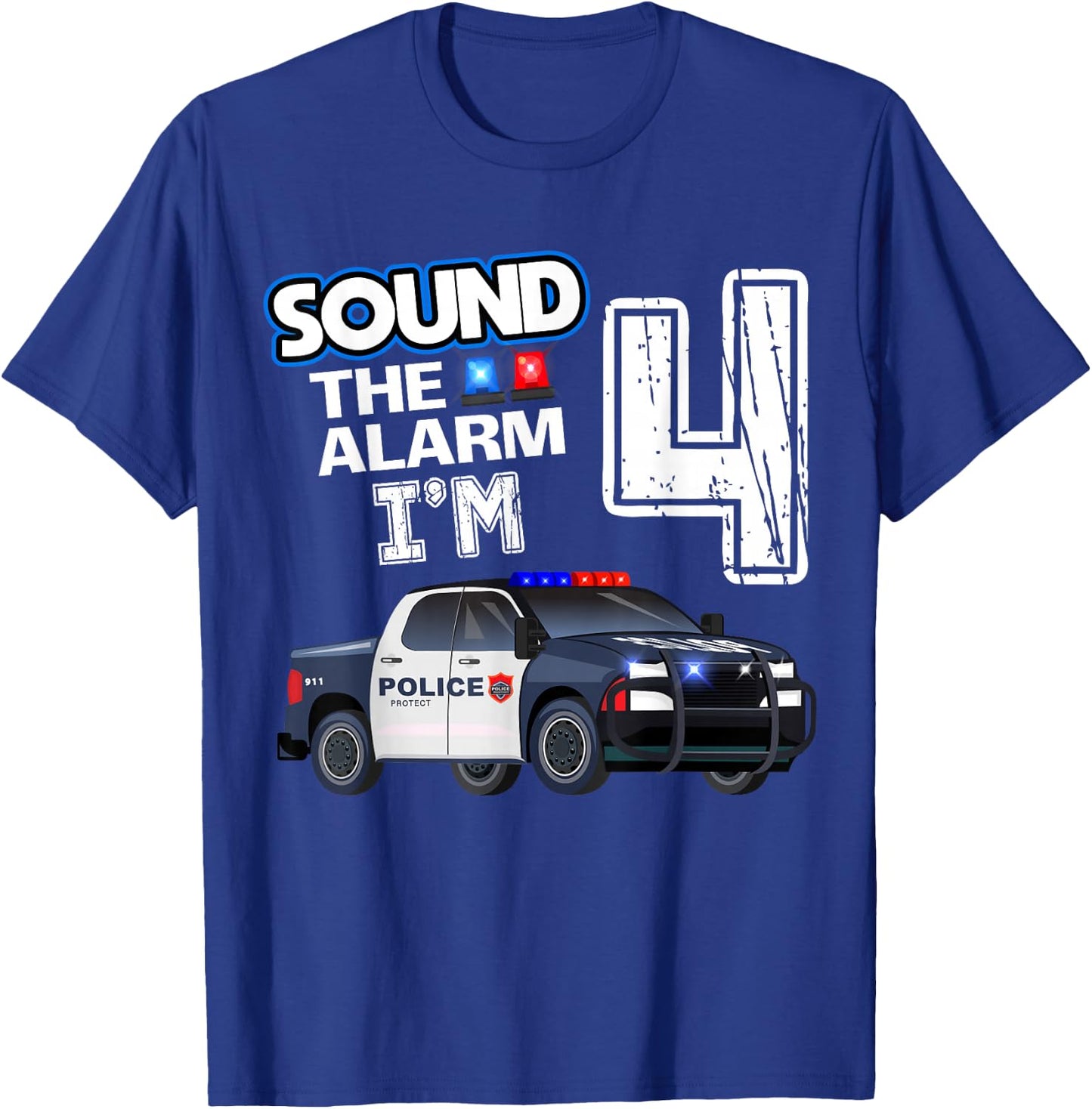 4th B-Day Police Car Policeman Officer Birthday 4 Year Old T-Shirt - T-Shirt | Royal