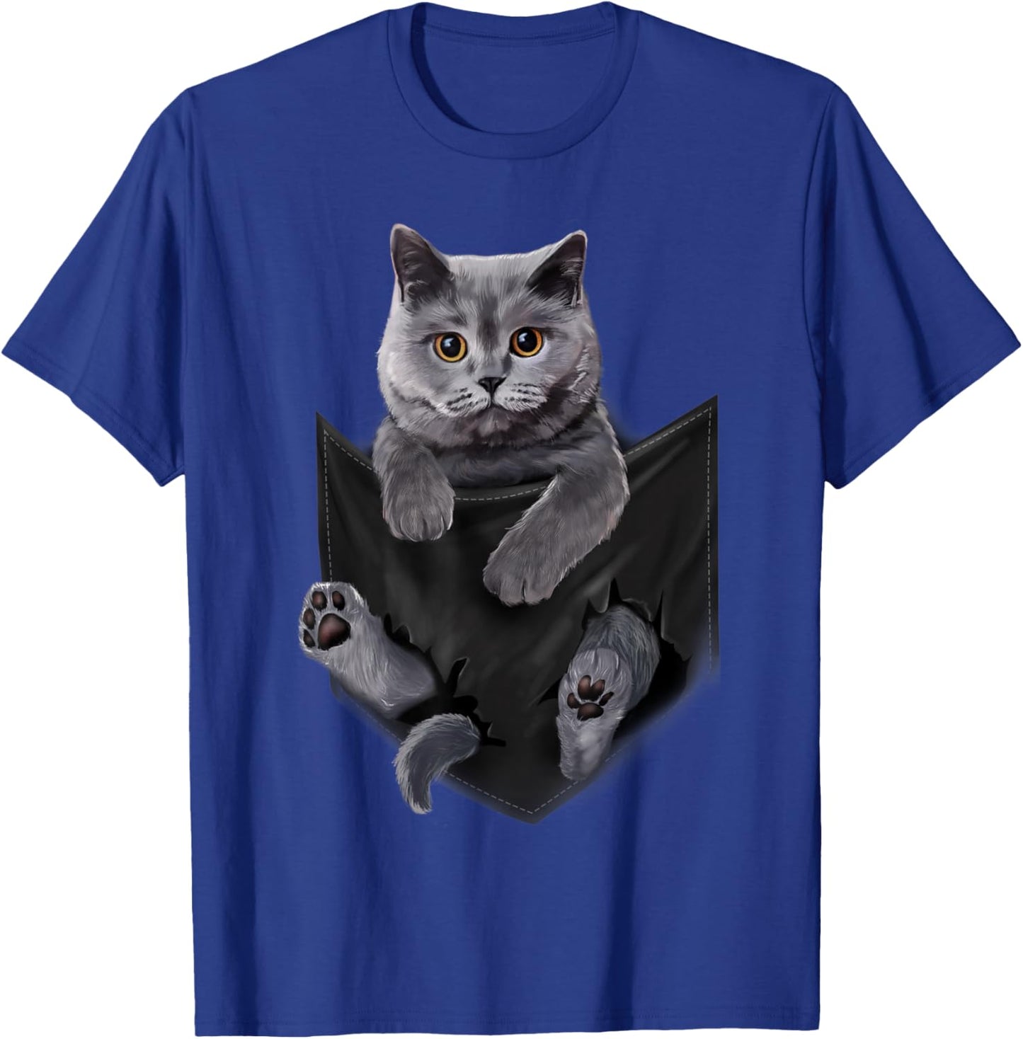 British Grey Cat in Pocket Cats Shirt Gifts T-Shirt - T-Shirt | Royal