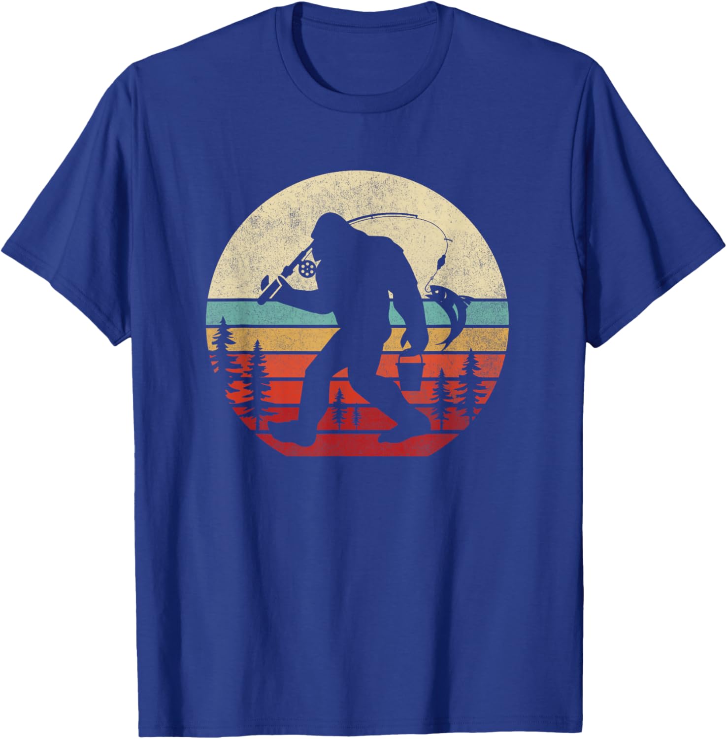 Bigfoot Fishing Funny Retro Sasquatch Dad Men Kids T-Shirt - T-Shirt | Royal