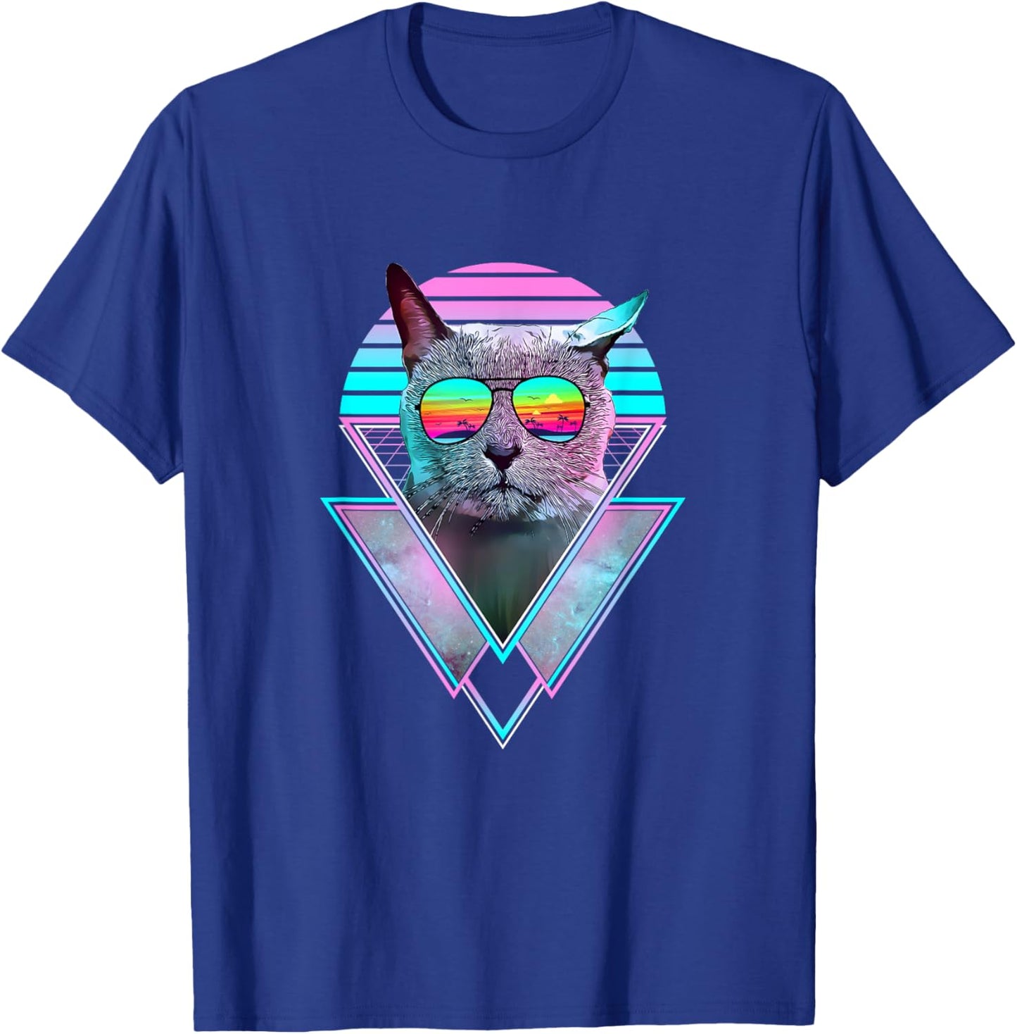Russian Blue Cat Vintage Retro Vaporwave Beach Vibe Summer T-Shirt - T-Shirt | Royal