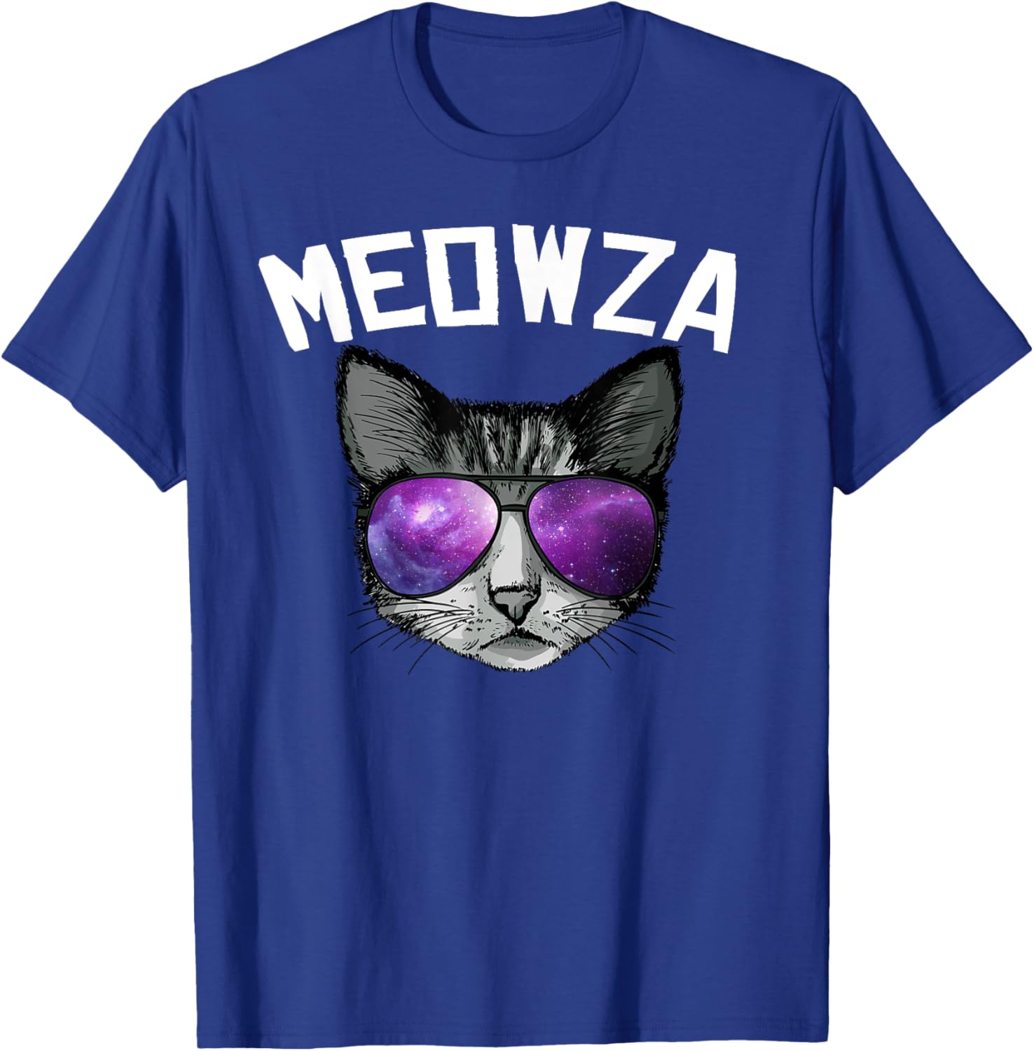 Meowza cool Space cat with sunglasses Men Women Kids T-Shirt - T-Shirt | Royal