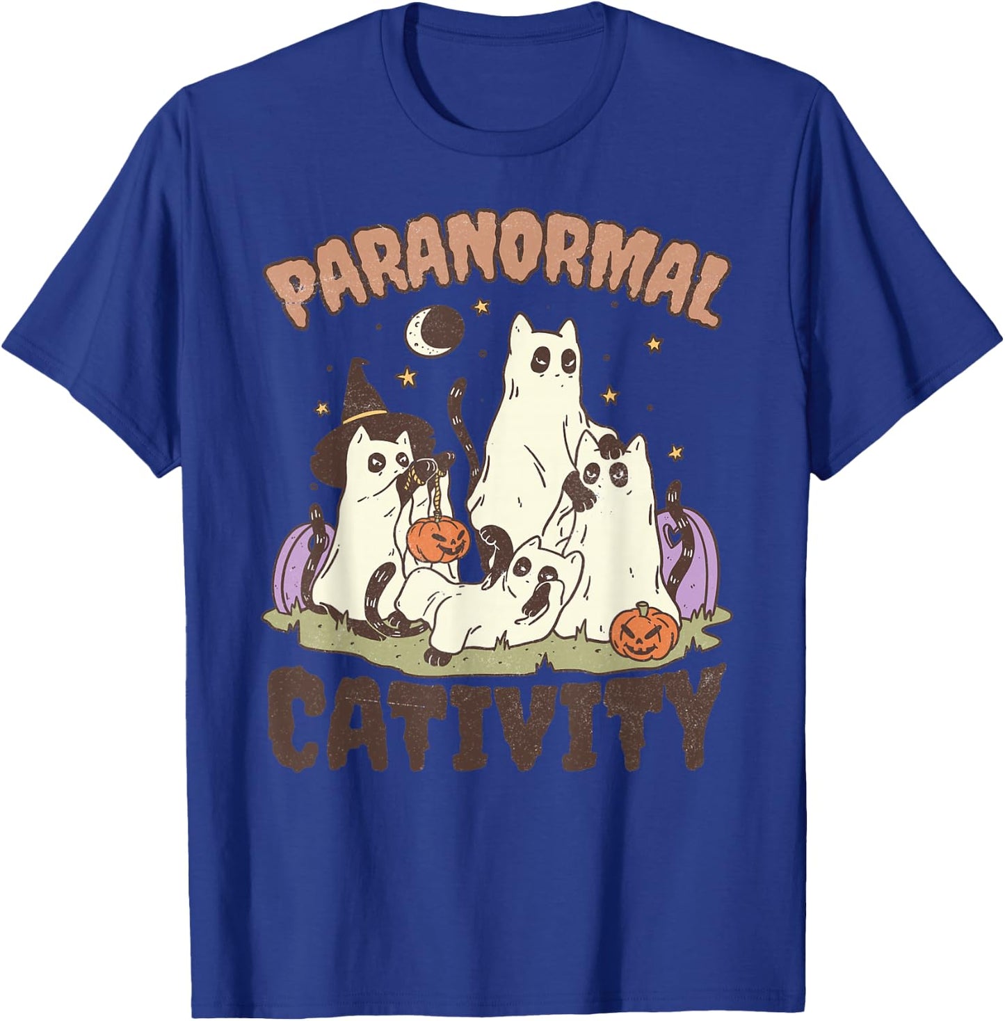 Paranormal Cativity, Cute Retro Halloween Black cat Ghost T-Shirt - T-Shirt | Royal