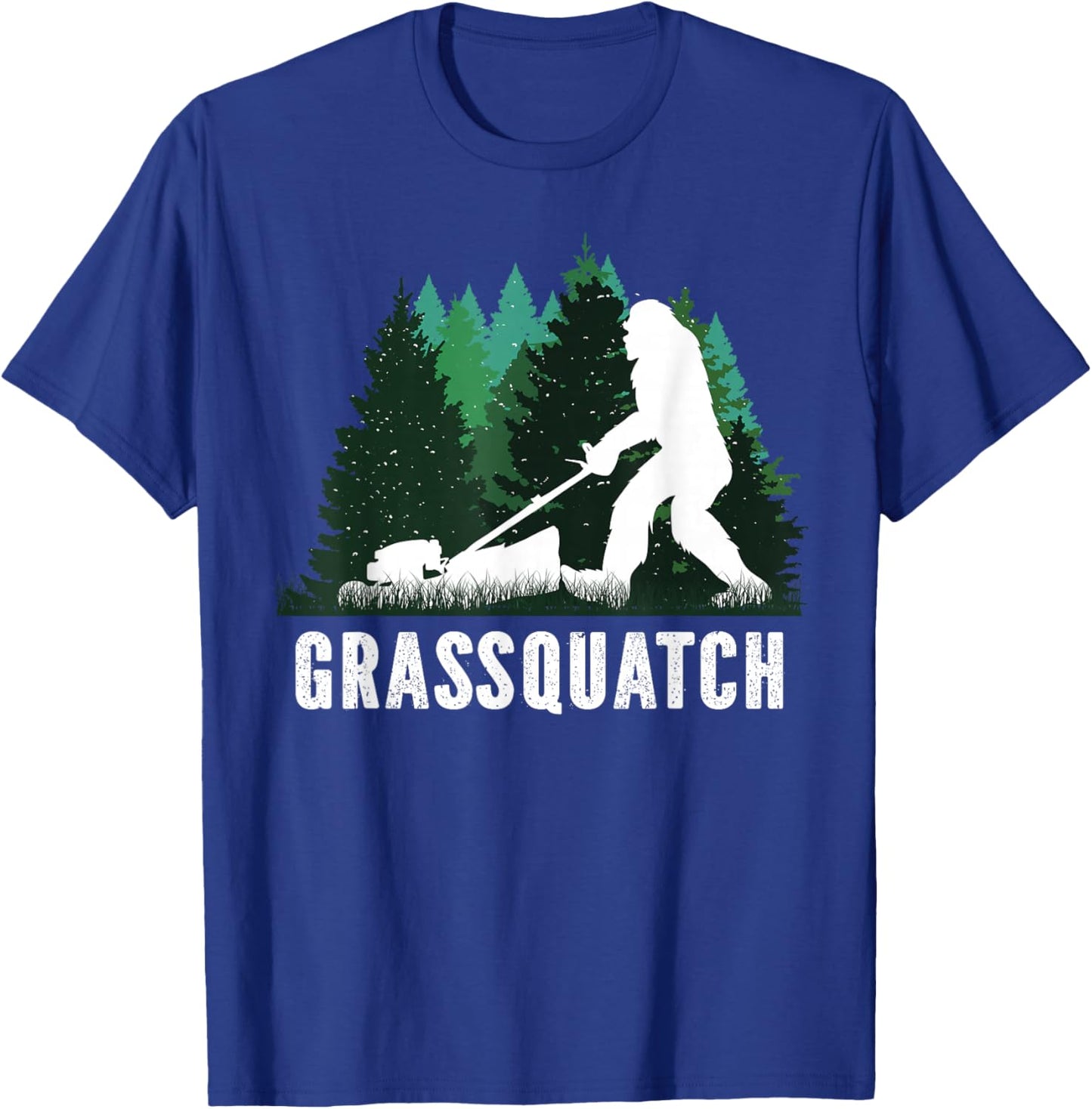 Lawn Mower Mowing Dad Landscaper Bigfoot Yeti Sasquatch T-Shirt - T-Shirt | Royal