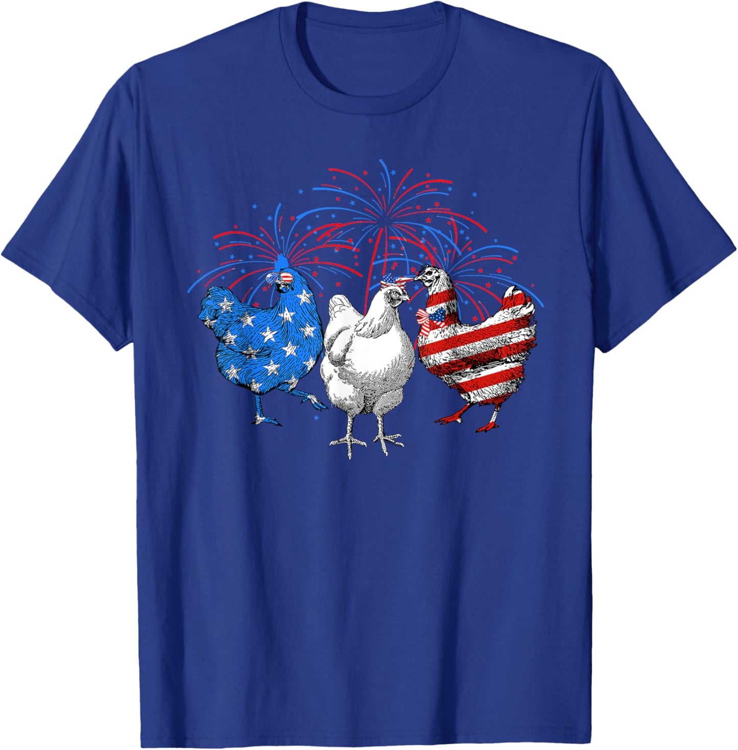 USA Flag Chicken Fireworks Patriotic 4th of July Women Kids Men T-Shirt - T-Shirt | Royal