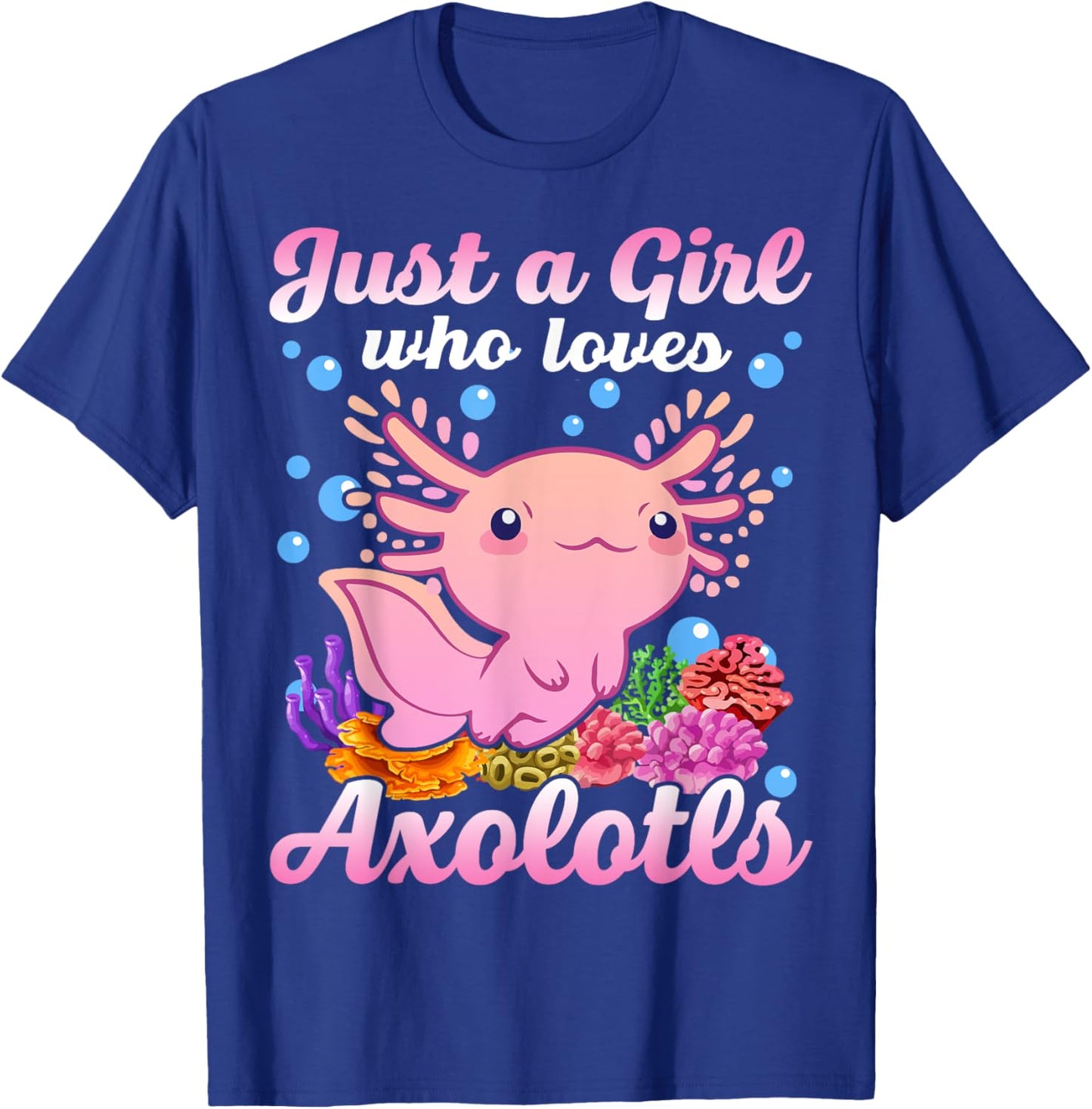 Just A Girl Who Loves Axolotls Kids Youth Pink Salamander T-Shirt - T-Shirt | Royal