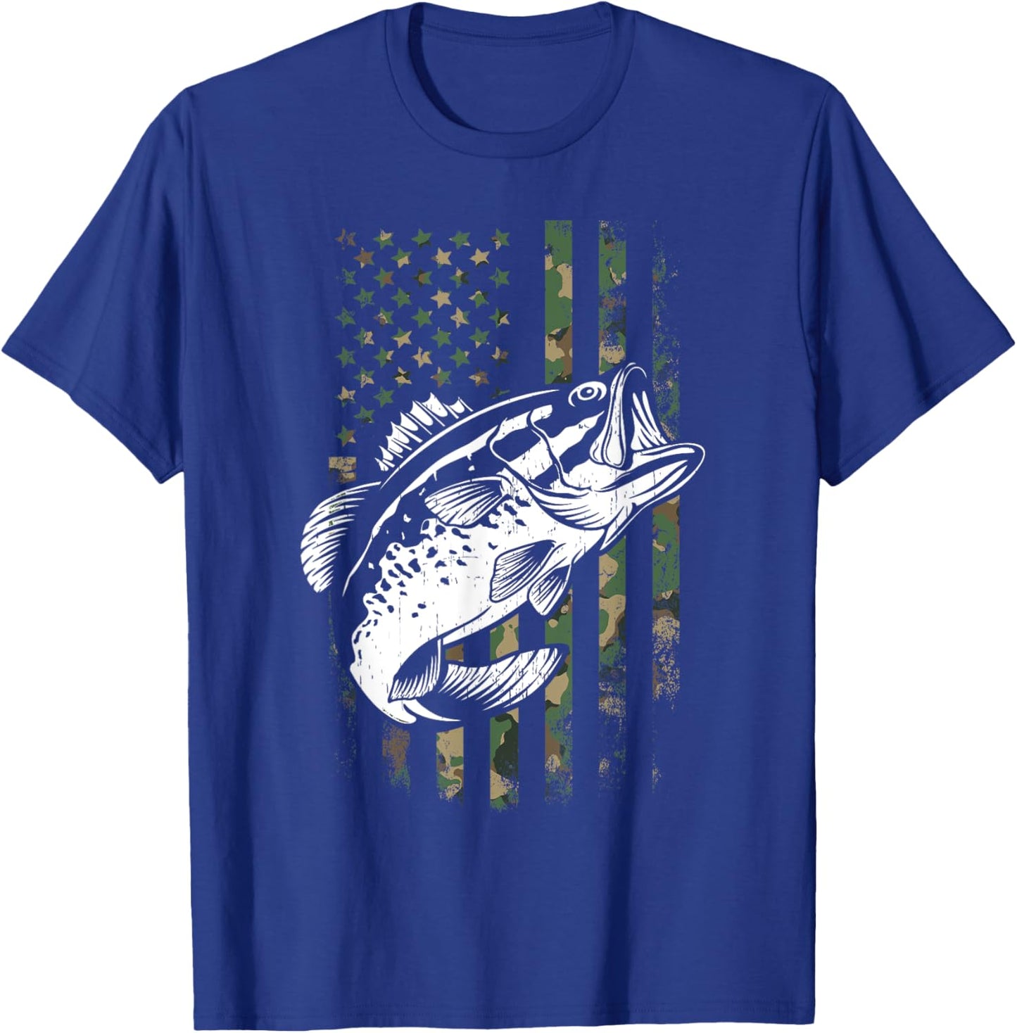 Fishing Patriotic USA Flag Camouflage Women Kids Men T-Shirt - T-Shirt | Royal