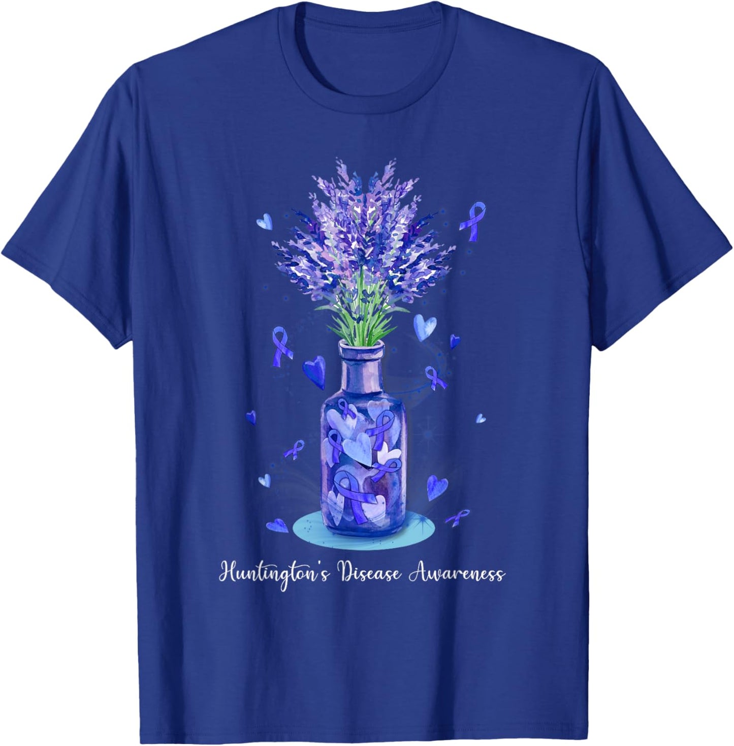 Floral Blue Ribbon Huntington's Disease Awareness T-Shirt - T-Shirt | Royal