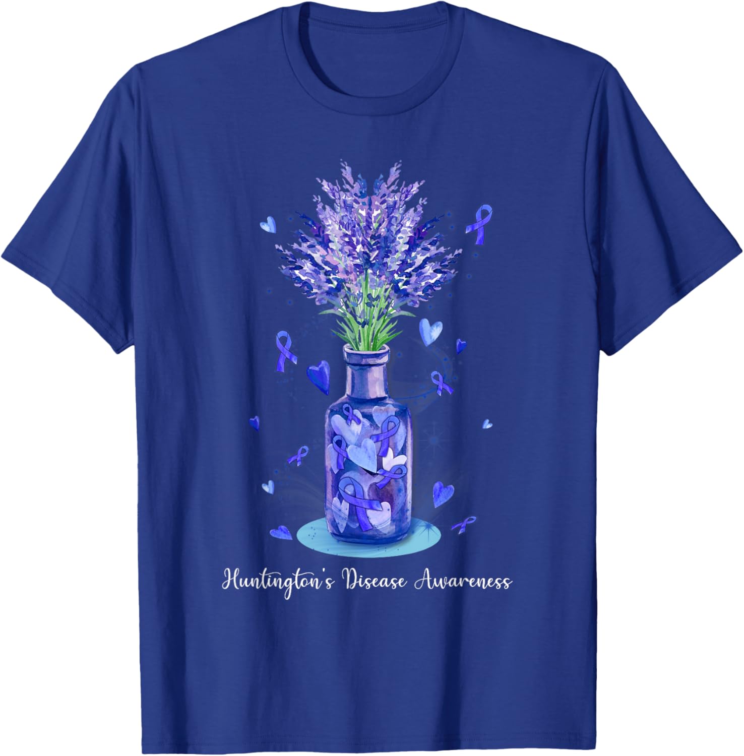 Floral Blue Ribbon Huntington's Disease Awareness T-Shirt - T-Shirt | Royal