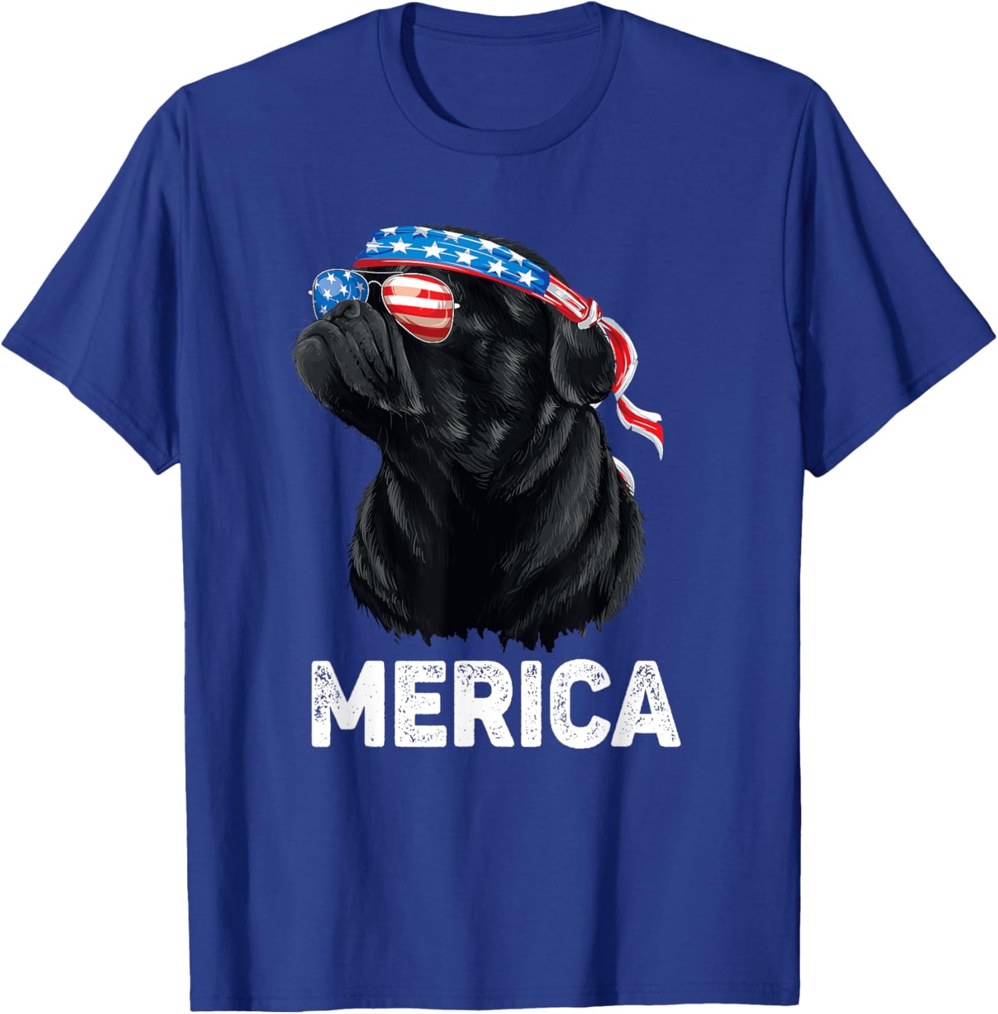 4th of July Dog Mom Dog Dad Merica USA Flag Funny Black Pug Women Kids Men T-Shirt - T-Shirt | Royal