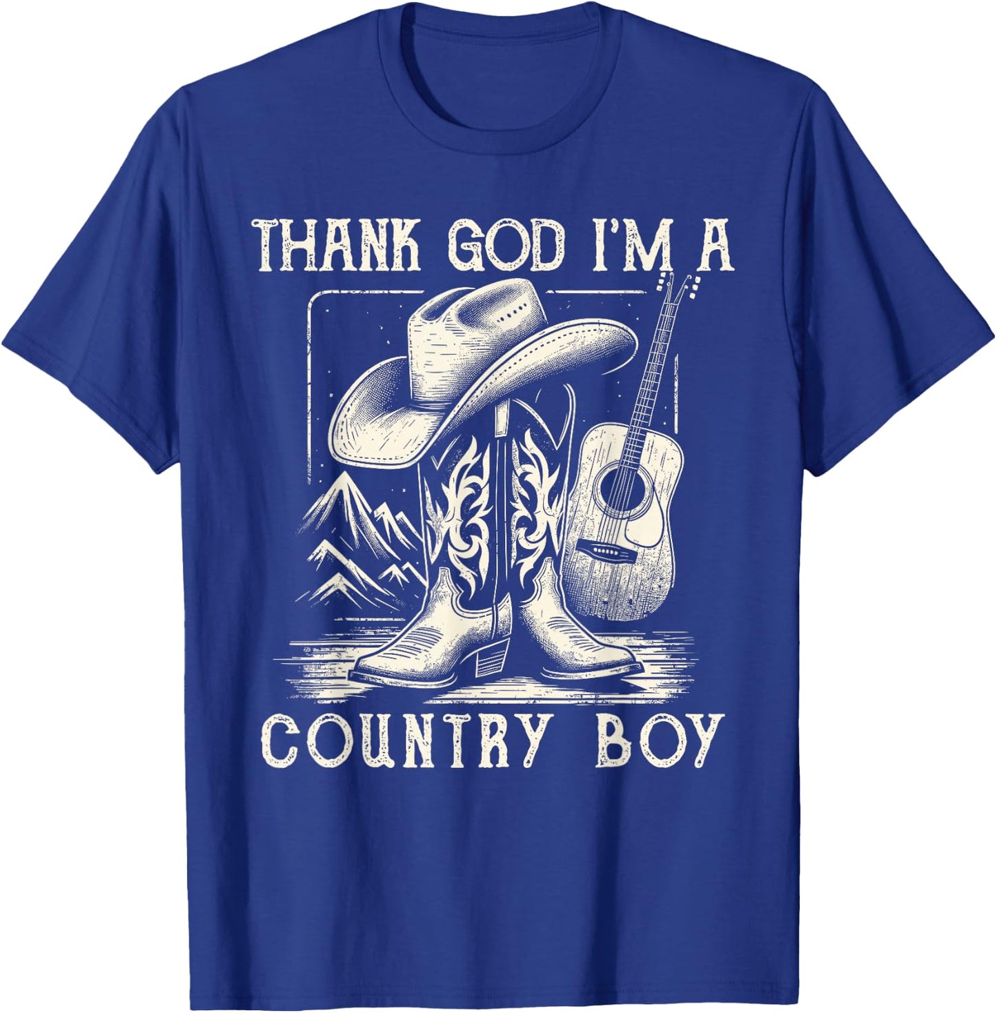 Thank God I'm A Country Music Boy Cowboy Western Retro T-Shirt - T-Shirt | Royal
