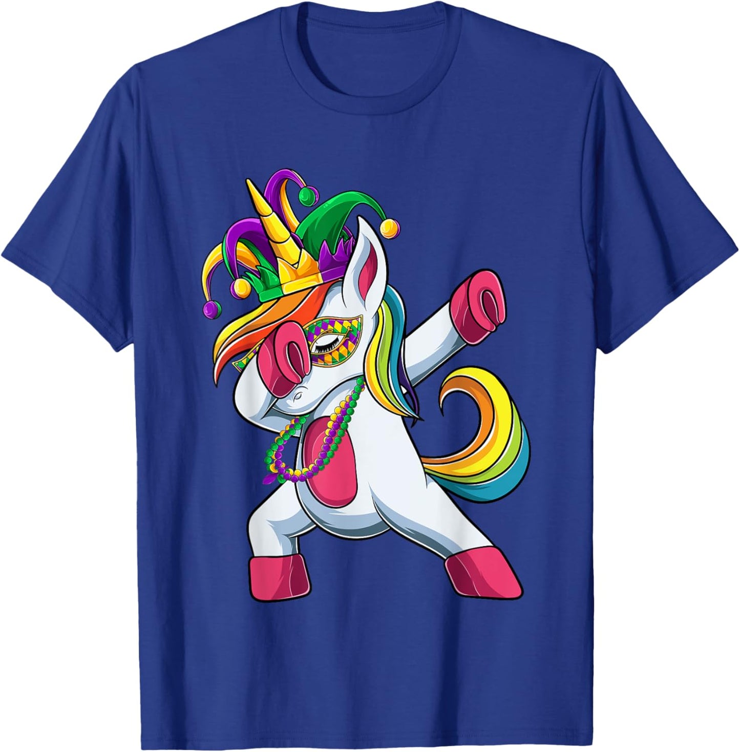Dabbing Unicorn Jester Mardi Gras Shirt, Kids Girls T-Shirt - T-Shirt | Royal
