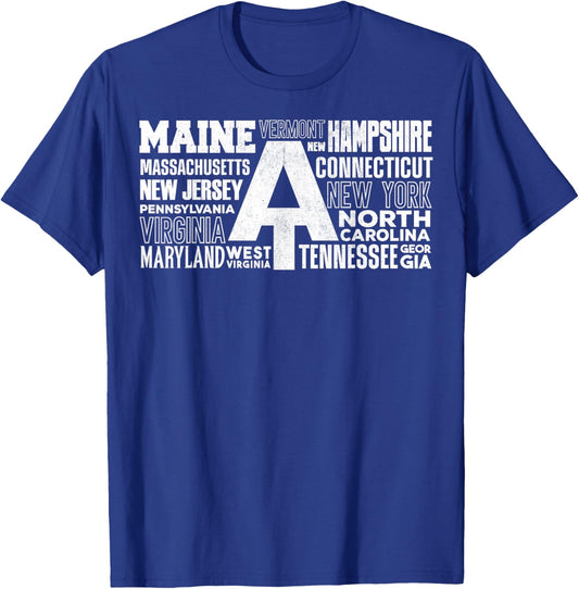Appalachian Trail Symbol Word Cloud With US Staates T-Shirt - T-Shirt | Royal