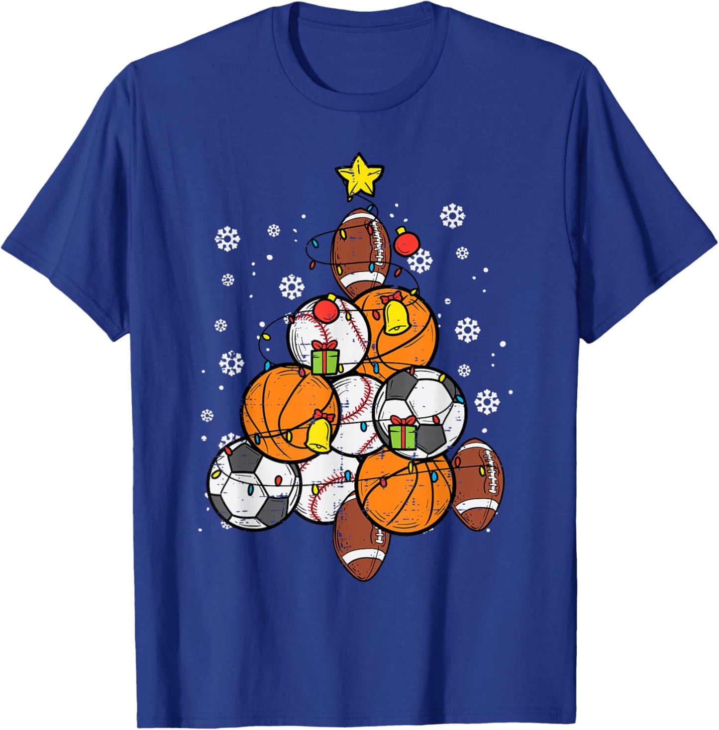 Sport Christmas Tree Football Soccer Baseball Basketball T-Shirt - T-Shirt | Royal