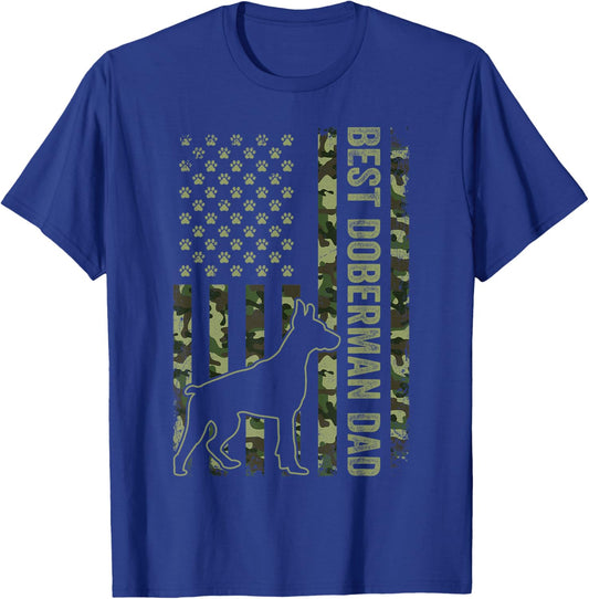 American Flag Best Doberman Dad Ever Dog Dad T-Shirt - T-Shirt | Royal