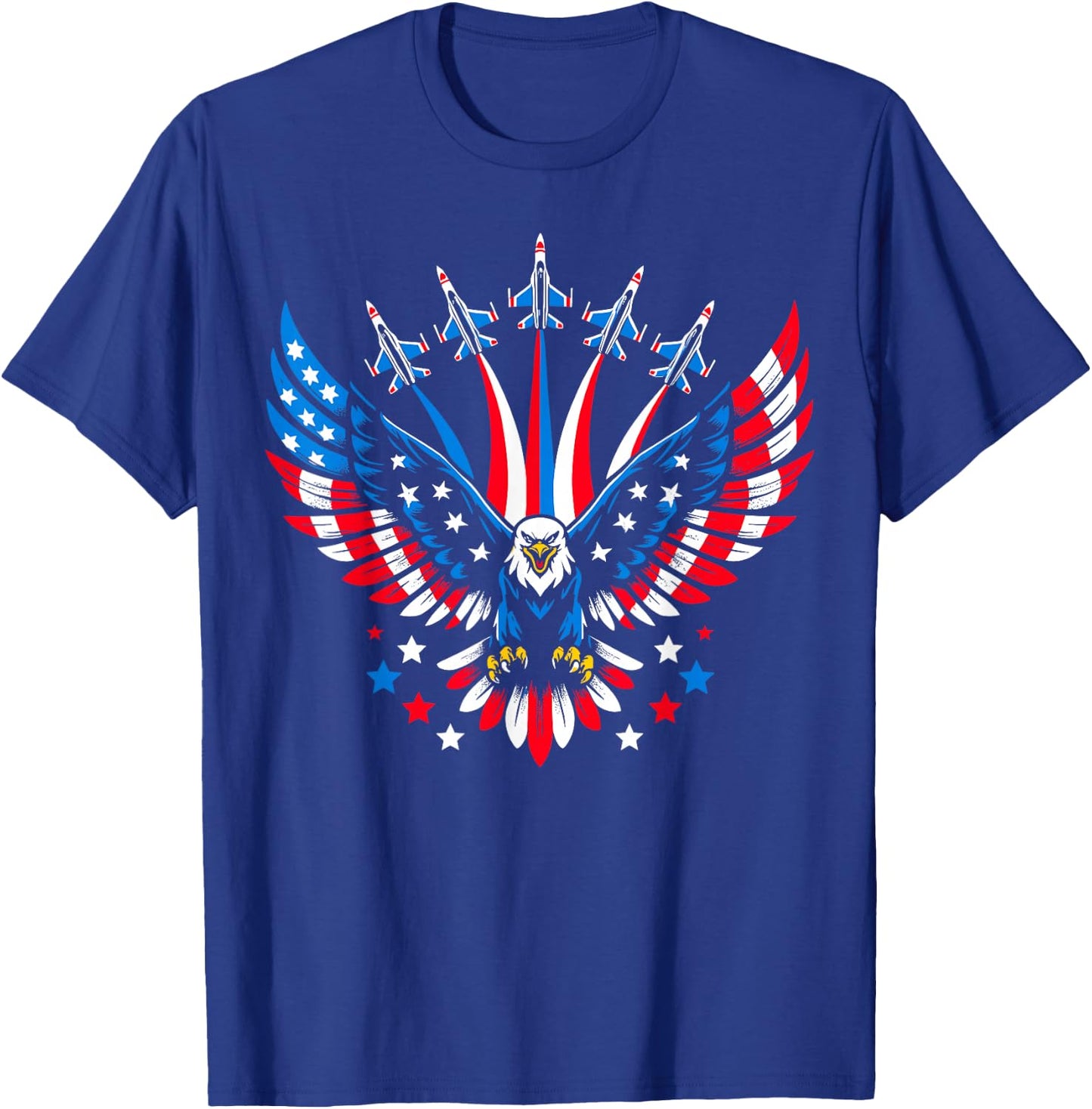 Eagle Patriotic Red Blue USA Flag Fighter Jets 4th of July T-Shirt - T-Shirt | Royal
