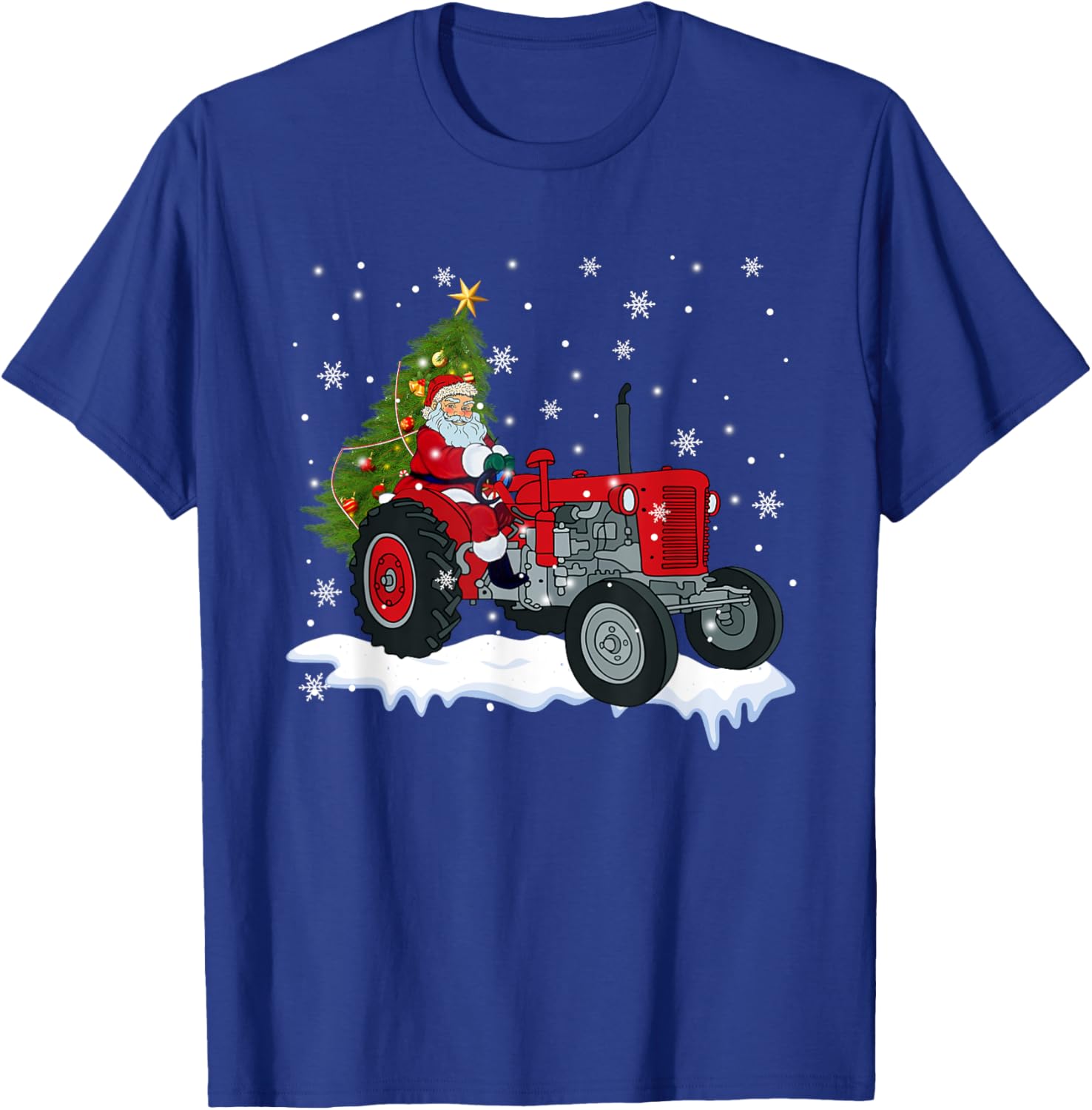 Christmas Santa Claus Riding Tractor Xmas Tree Tractor Lover T-Shirt - T-Shirt | Royal