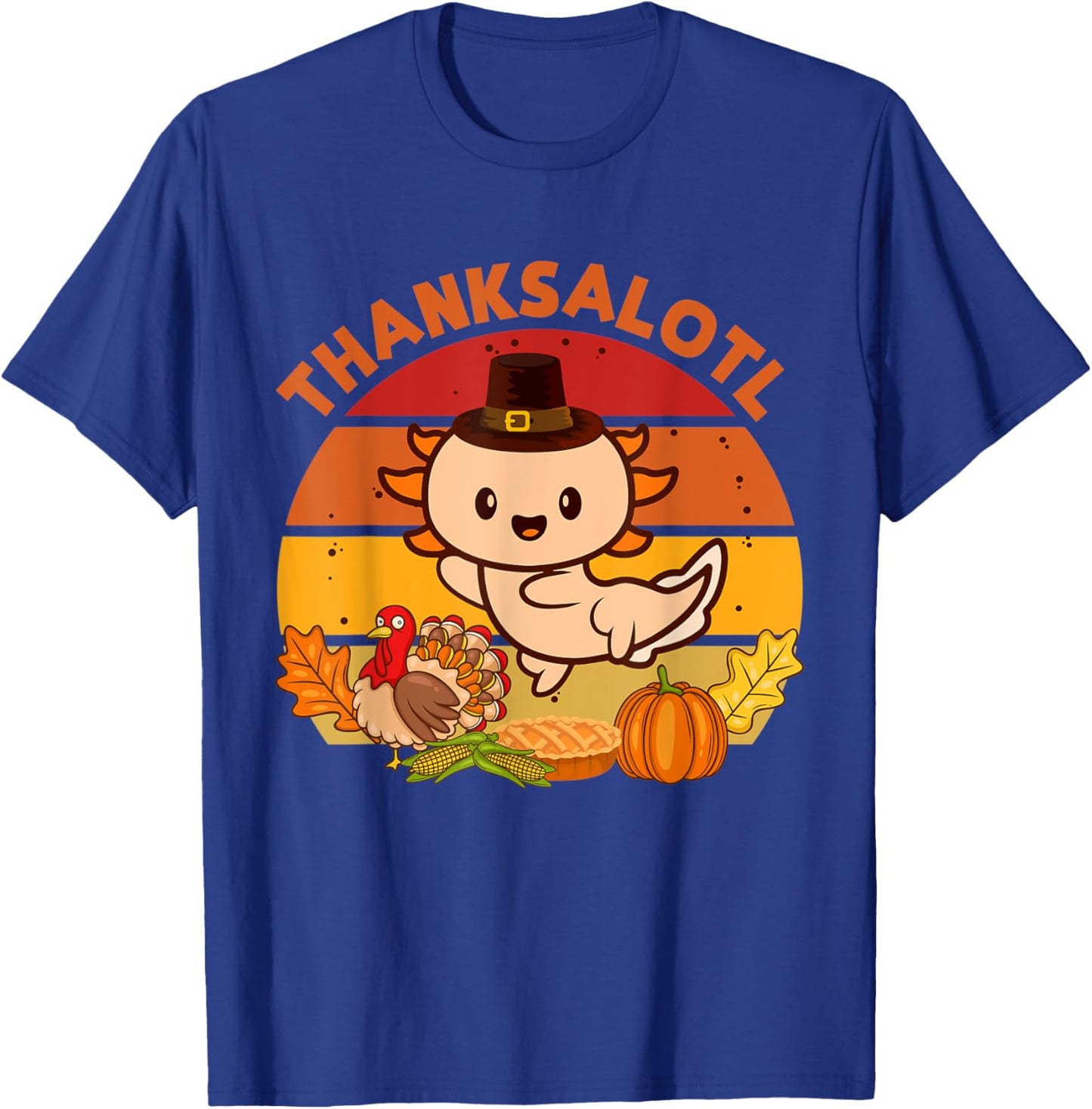 Thanksgiving Axolotl Thanksalotl Salamander Turkey T-Shirt - T-Shirt | Royal