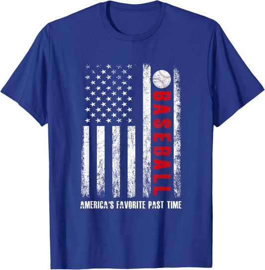 American Flag Vintage Baseball America's Favorite Past Time T-Shirt - T-Shirt | Royal