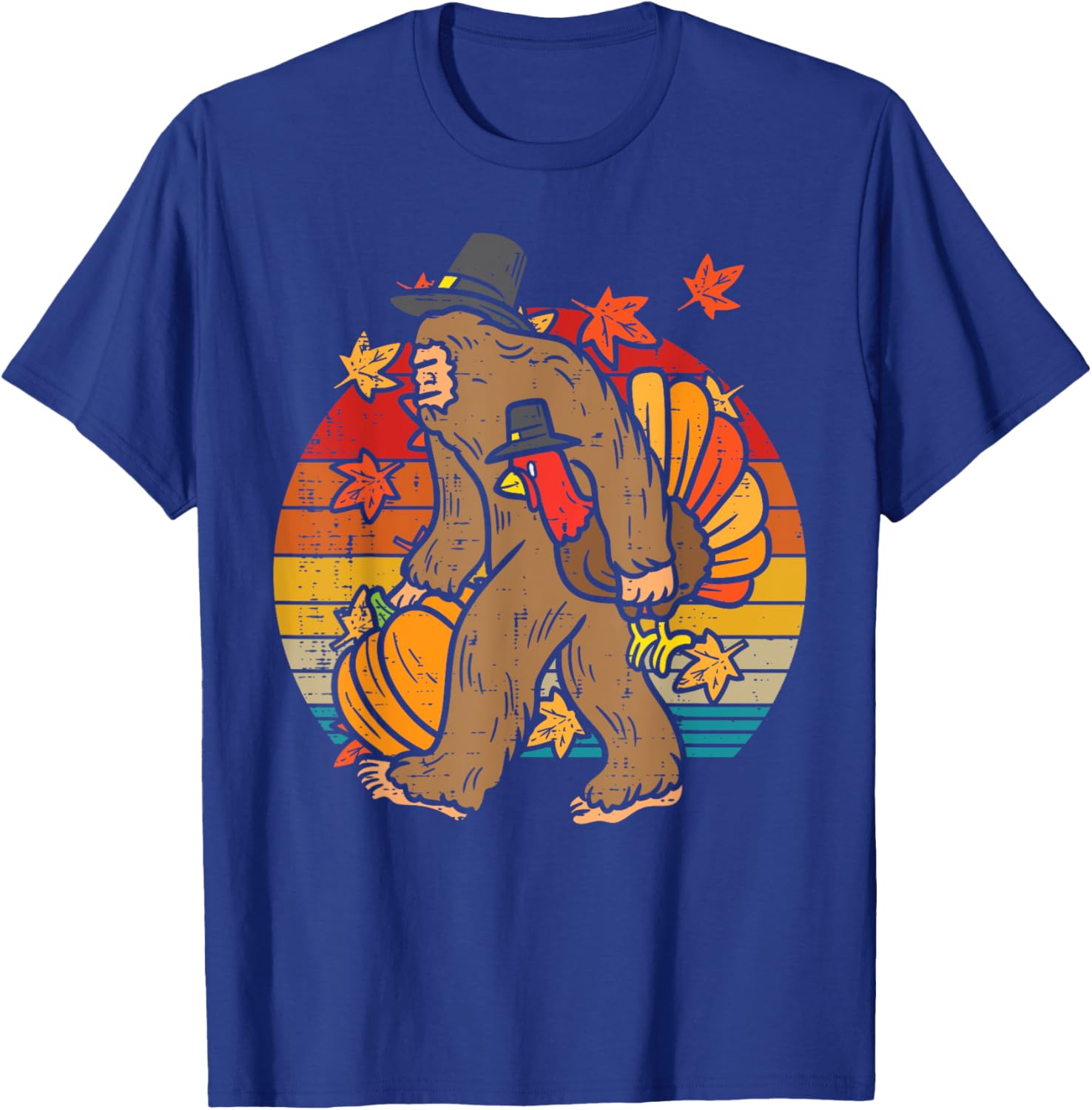 Pilgrim Bigfoot Turkey Retro Thanksgiving Sasquatch Men T-Shirt - T-Shirt | Royal