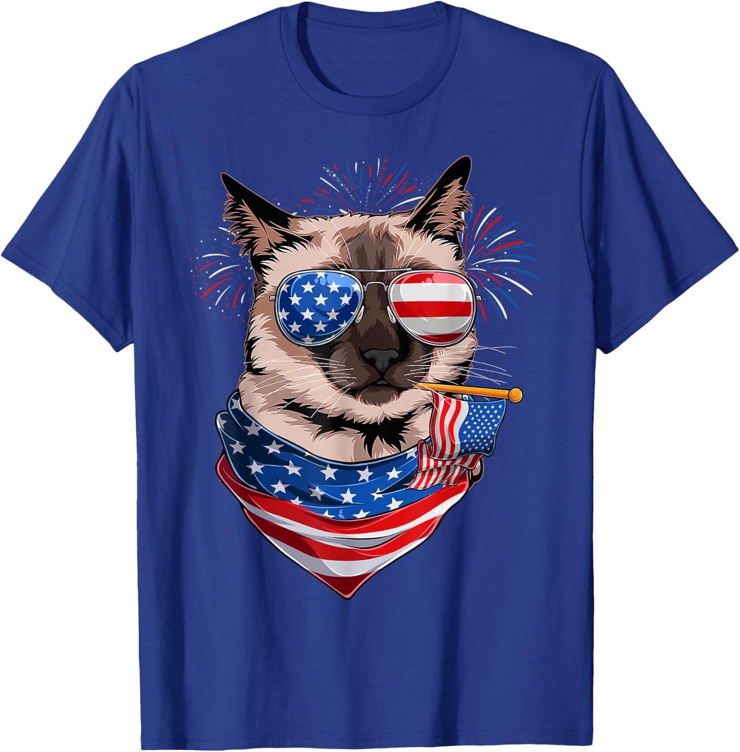 Funny Meowica Siamese Cat Lover Owner USA Flag 4th Of July T-Shirt - T-Shirt | Royal