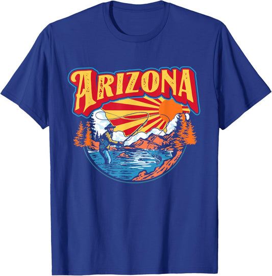 Arizona Fly Fishing AZ State Flag Trout Fisherman Vintage T-Shirt - T-Shirt | Royal