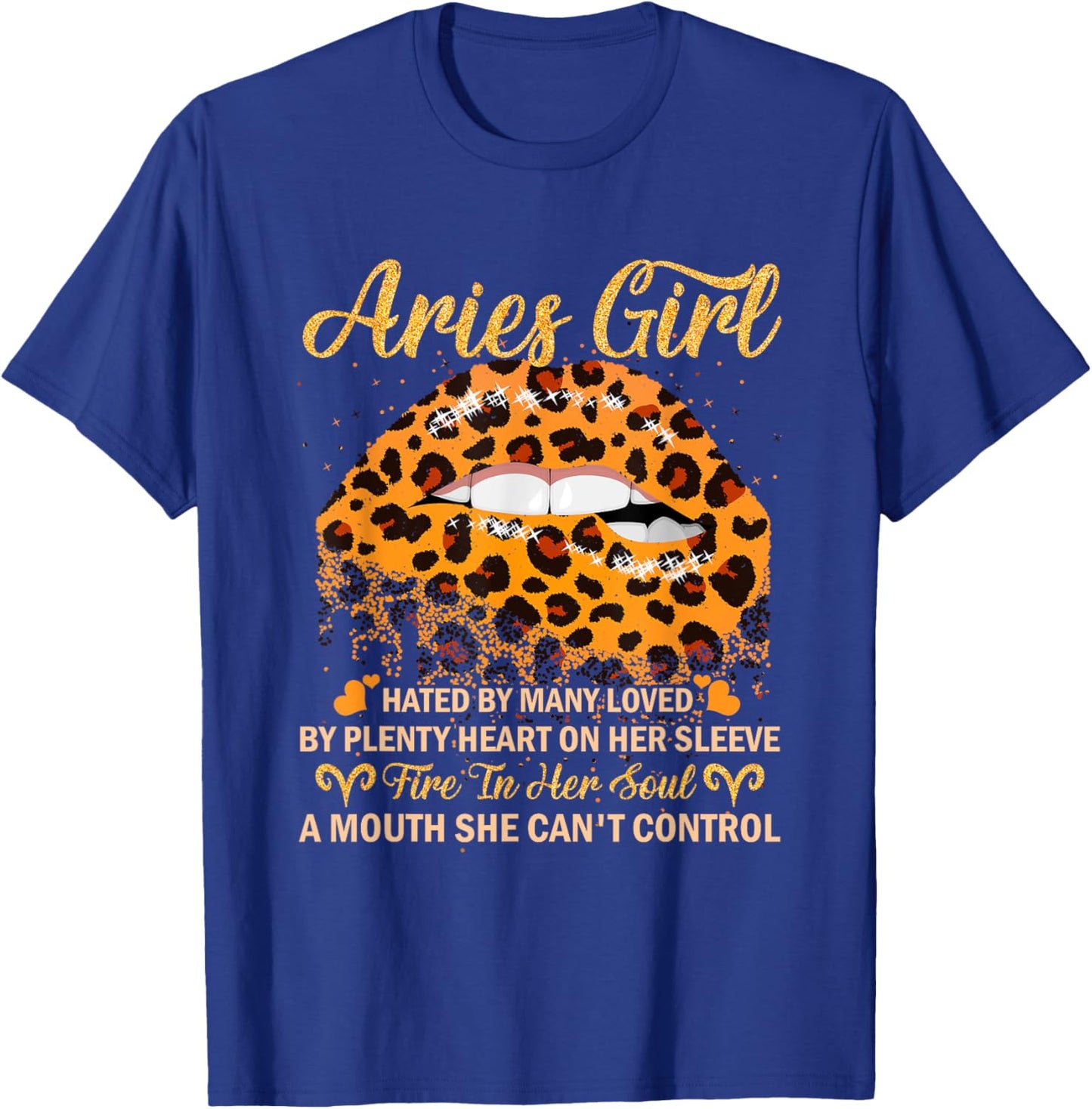 Aries Girl Birthday Leopard Sexy Lip Zodiac T-Shirt - T-Shirt | Royal