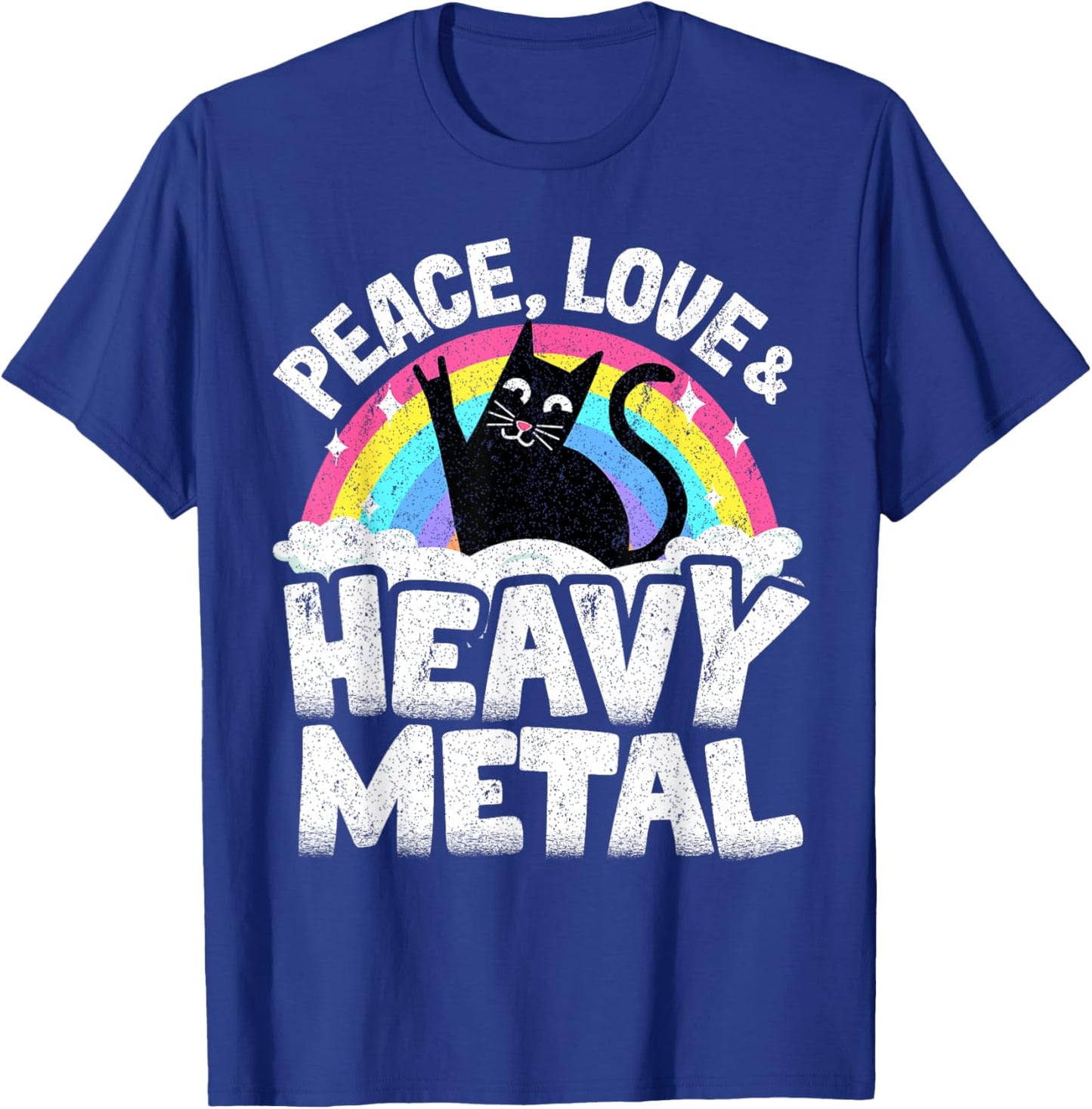 Peace Love & Heavy Metal Cat Kids Punk Band Metal Rainbow T-Shirt - T-Shirt | Royal