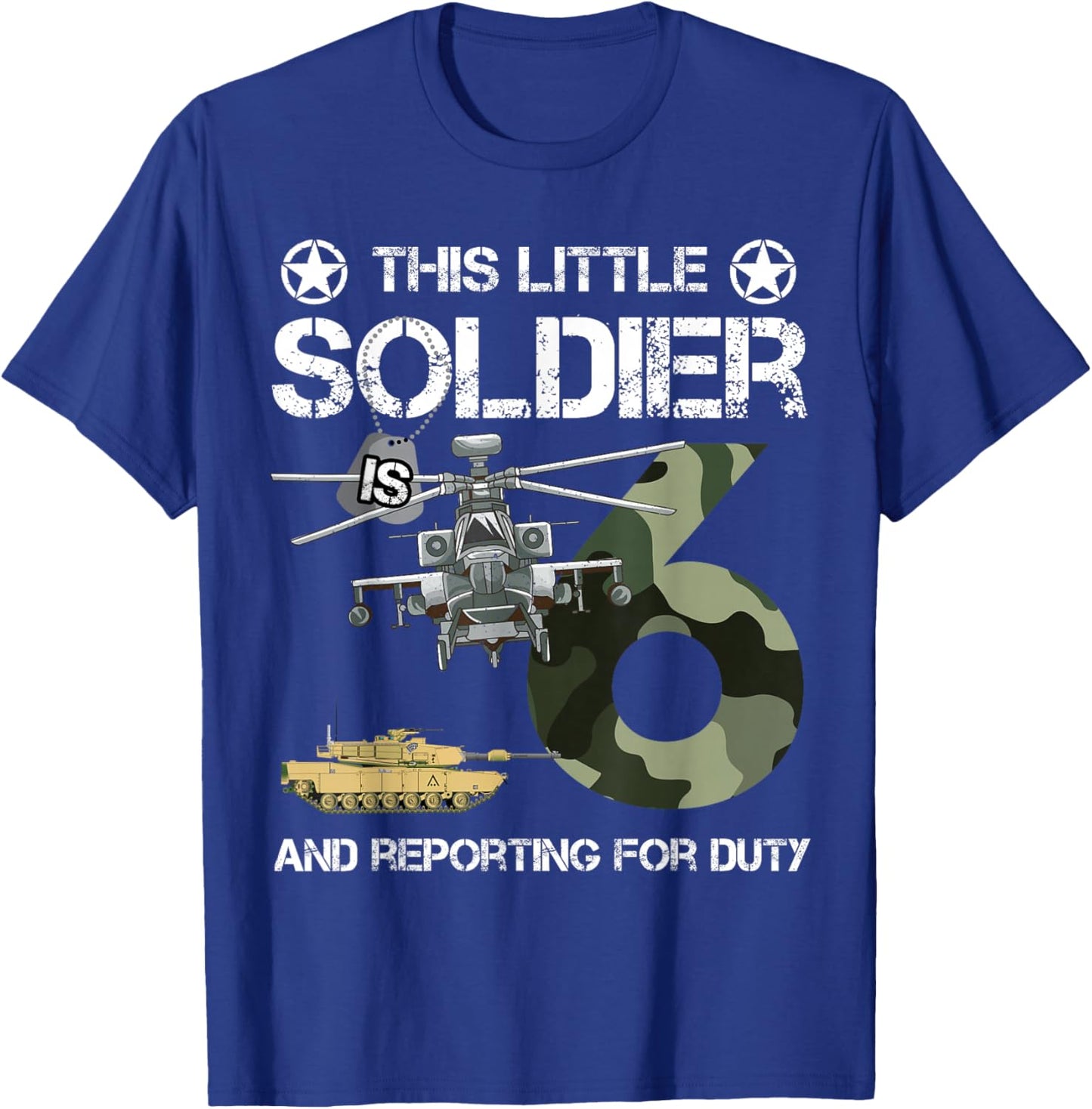 6 Year Old Soldier Camo Army Birthday Themed Military Family T-Shirt - T-Shirt | Royal