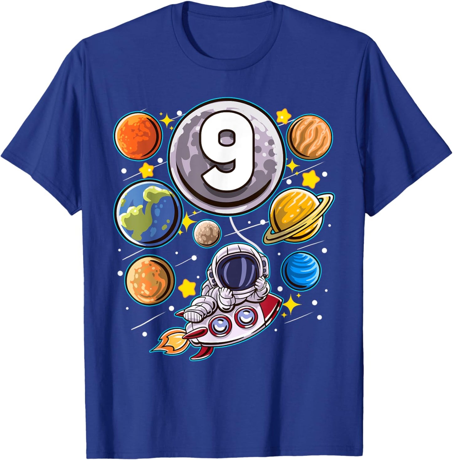 9 Year Old Birthday Astronaut 9th Space Boy Birthday T-Shirt - T-Shirt | Royal