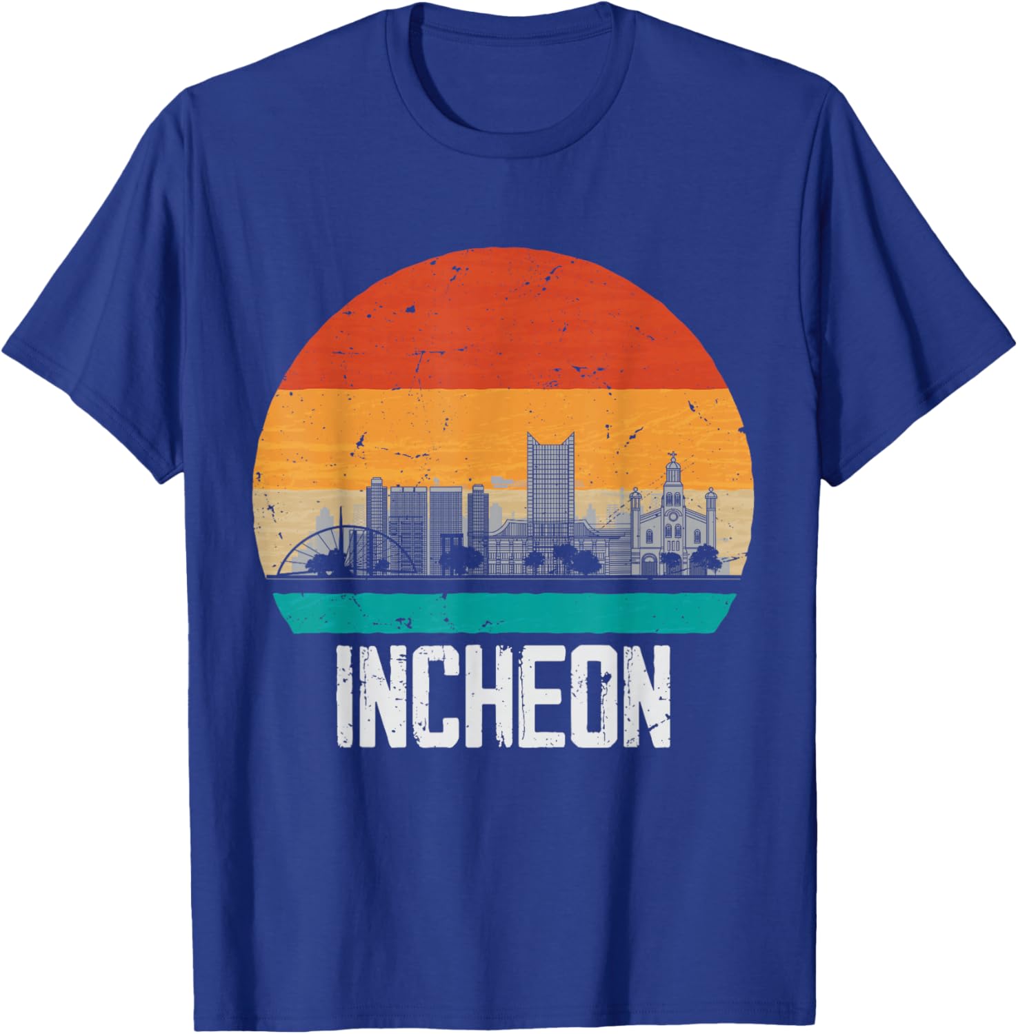 Incheon South Korea Retro Vintage Sunset Skyline Incheon T-Shirt - T-Shirt | Royal