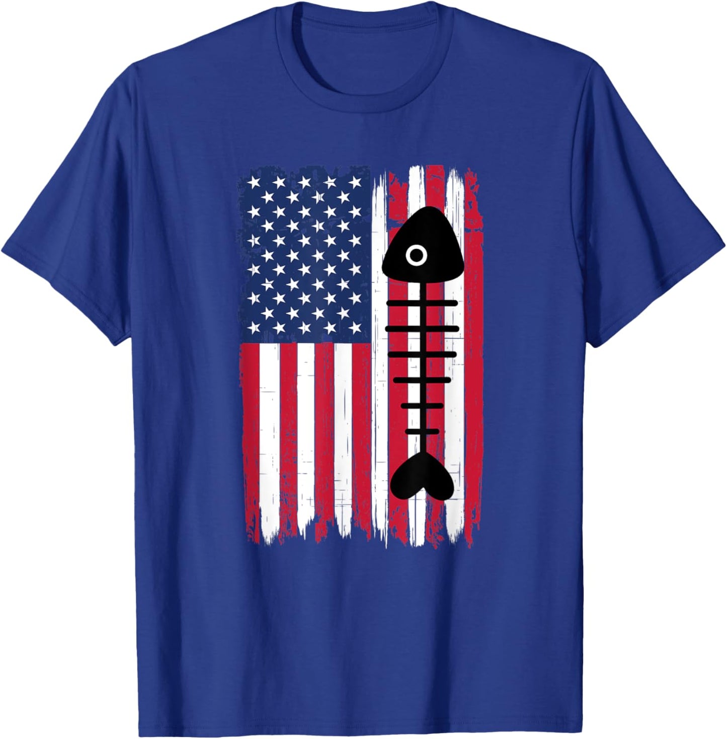Dead Fish Bones Silhouette American Flag USA Patriotic Kids Men T-Shirt - T-Shirt | Royal