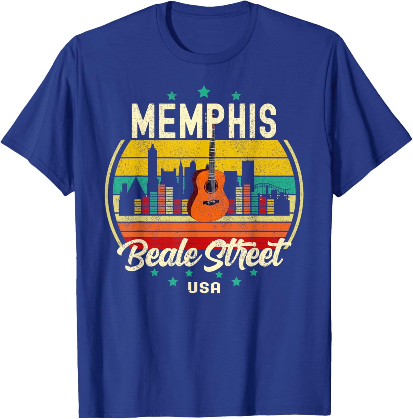 Memphis Beale Street Blues Music Vintage Guitar Music Retro T-Shirt - T-Shirt | Royal