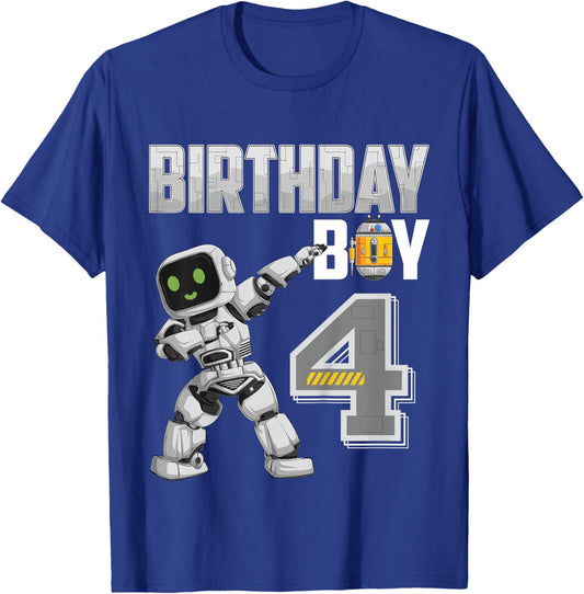 4 Year Old dabbing Robot 4th Birthday Science Robotics T-Shirt - T-Shirt | Royal