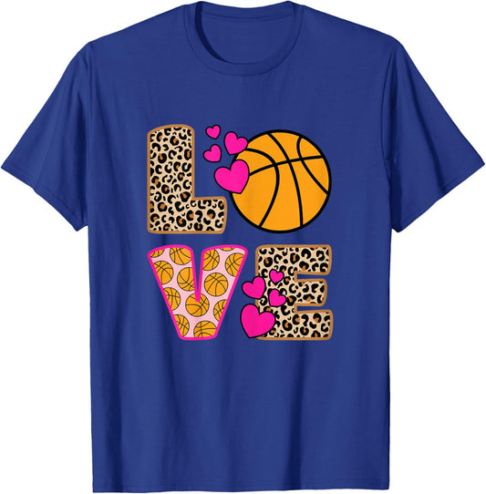 Cute Love Basketball Leopard Print Women Girls Basketball Small T-Shirt - T-Shirt | Royal